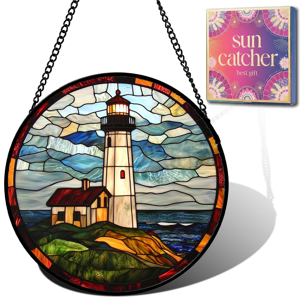 Birthday Gifts for Women - Beach Shell Faux Stained Glass Window Hanging Sun Catcher for Door Garden Acrylic Ocean Decor Mother's Day Christmas for Mom Men Nana Grandma Sisters 6.3"