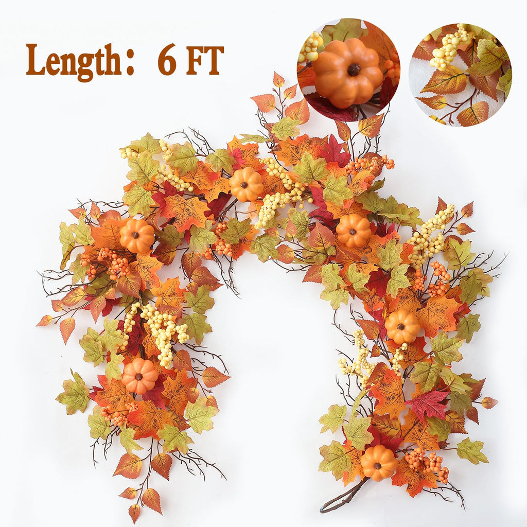 Mizii Artificial Sunflower Garland 6FT Fake Silk Sunflowers Flower Garland Autumn Hanging Vines Decorations for Kitchen Table Centerpieces Room Wall Party Wedding Birthday Fall Decor (Orange)