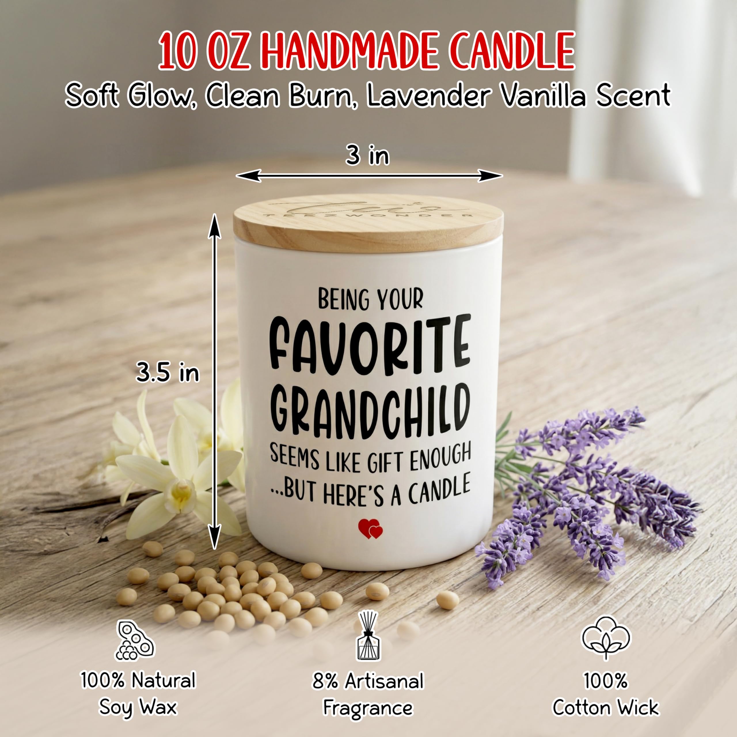 TEEZWONDER Mothers Day Gifts for Mom from Daughter Son - Favorite Child Vanilla Lavender Candle 10 oz - Dad Mom Birthday Gifts, Funny Gift for Grandma Grandpa, Scented Candles for Men Women