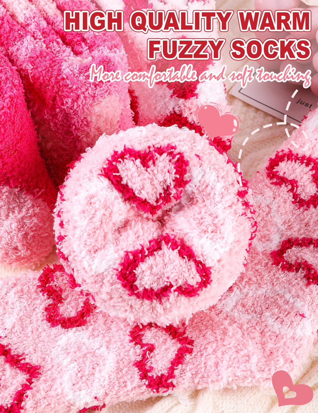 Womens Fuzzy Socks Warm Fluffy Cozy Winter Slipper Thick Fleece Heart Socks 5 Pairs