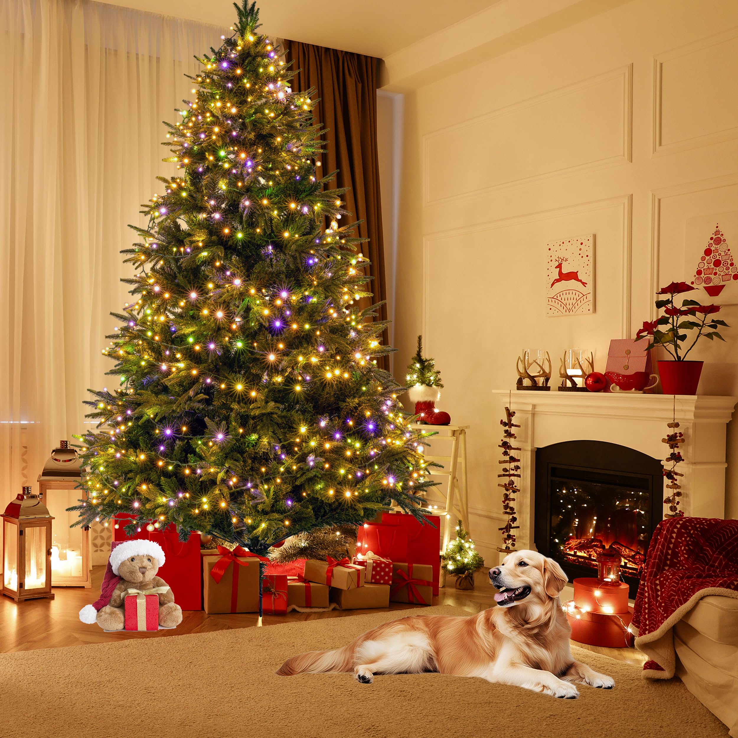 Sunnyglade 4ft Artificial Christmas Tree with 240 LED Lights (Not pre-lit), Xmas Tree Full Tree with 300 Branch Tips & 11 Modes Light, RGB & Warm White Light, Foldable Stand for Home, Party Decor