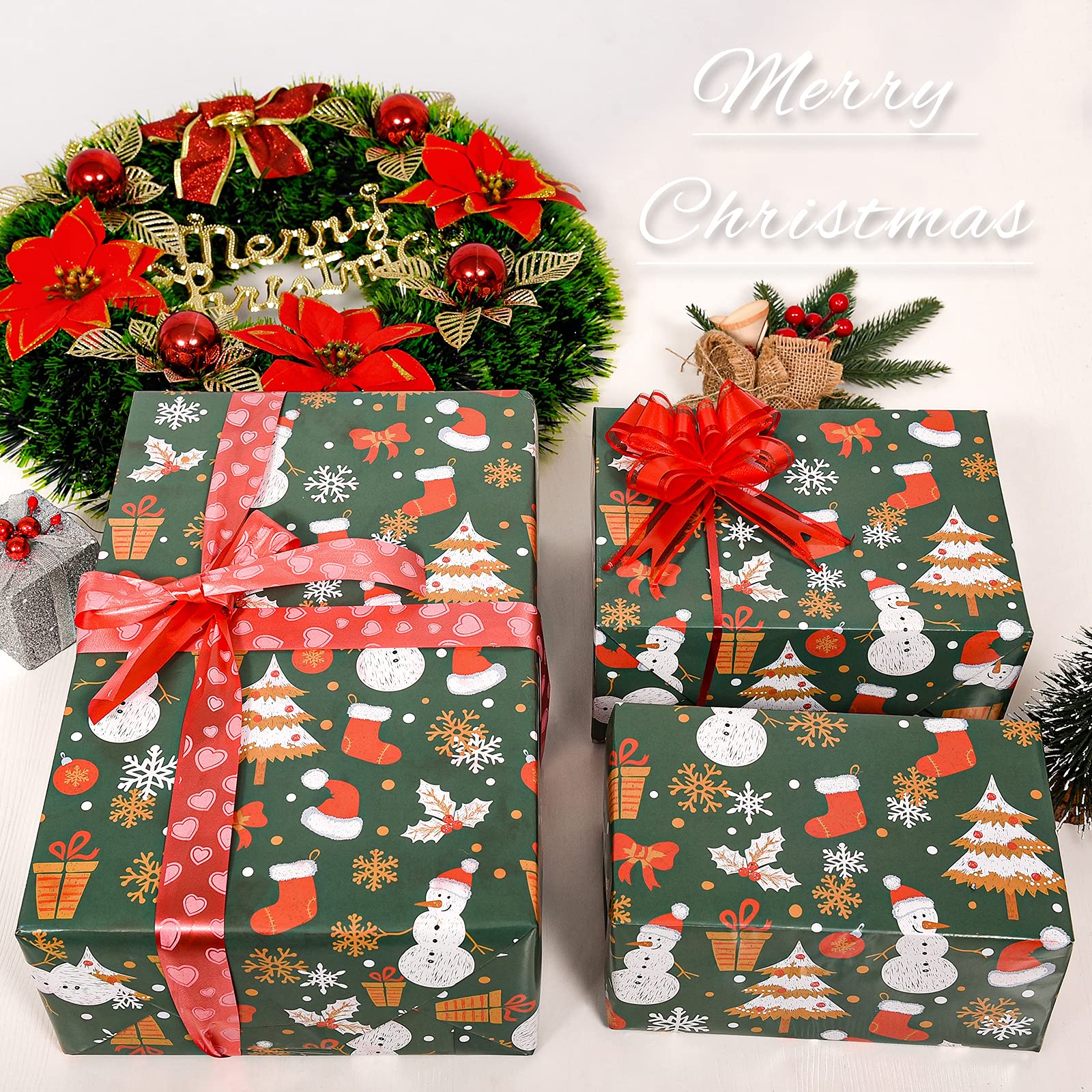 Christmas Wrapping Paper Folded for Kids Boys Girls Man Women Gift's. Papercraft Snowmen, Candy Canes, Tree, Socks, Snowflakes, Happy New Year Bulk of 12 Sheets 20"x 29" Folded