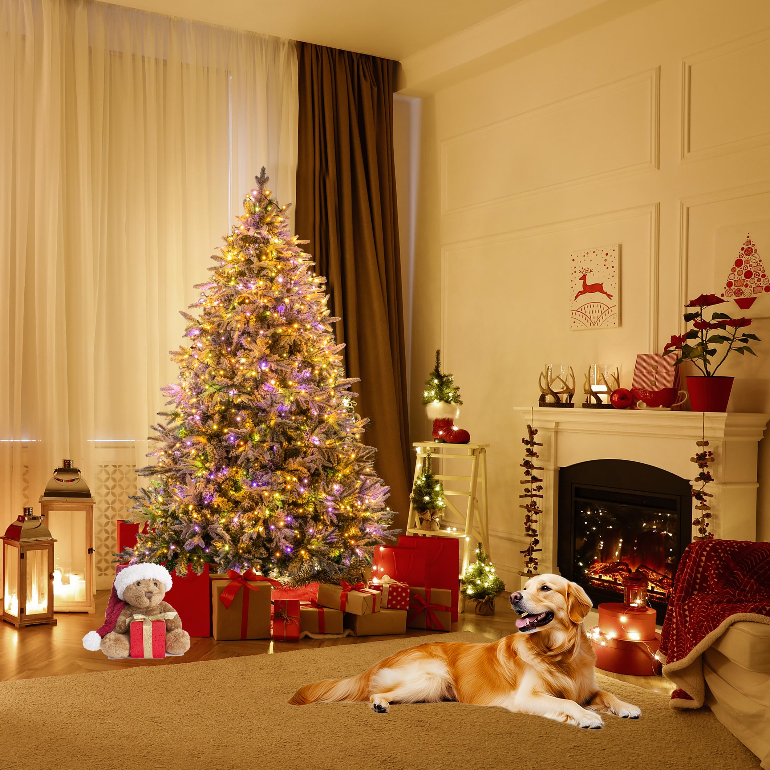 Sunnyglade 4ft Artificial Christmas Tree with 240 LED Lights (Not pre-lit), Xmas Tree Full Tree with 300 Branch Tips & 11 Modes Light, RGB & Warm White Light, Foldable Stand for Home, Party Decor