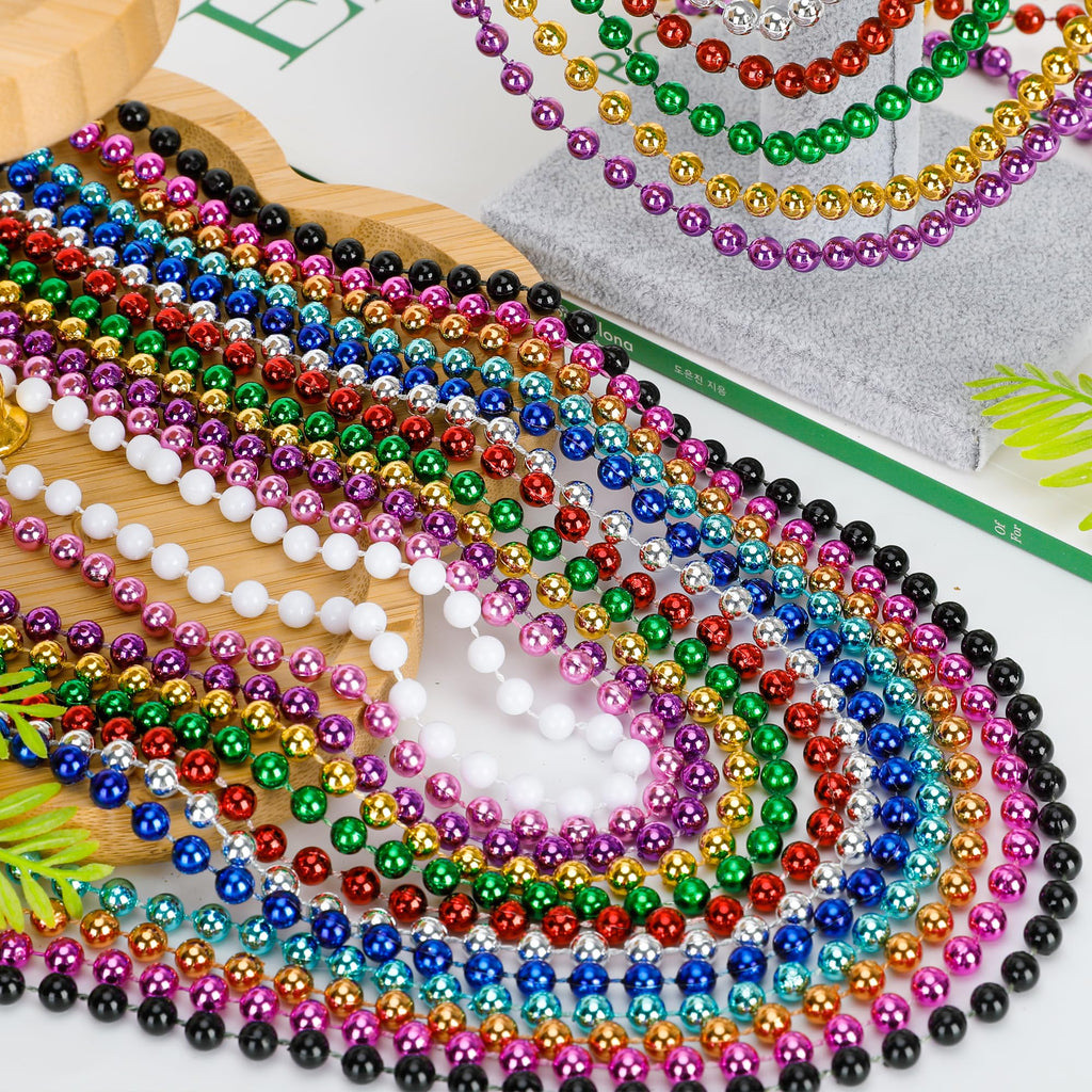 Huskein Mardi Gras Beads, 120 PCS Mardi Gras Accessories, 33 IN Green Bead Necklaces, St Patricks Day Parade Favors Bulk Party Beads Favors for Festival Carnival Decorations