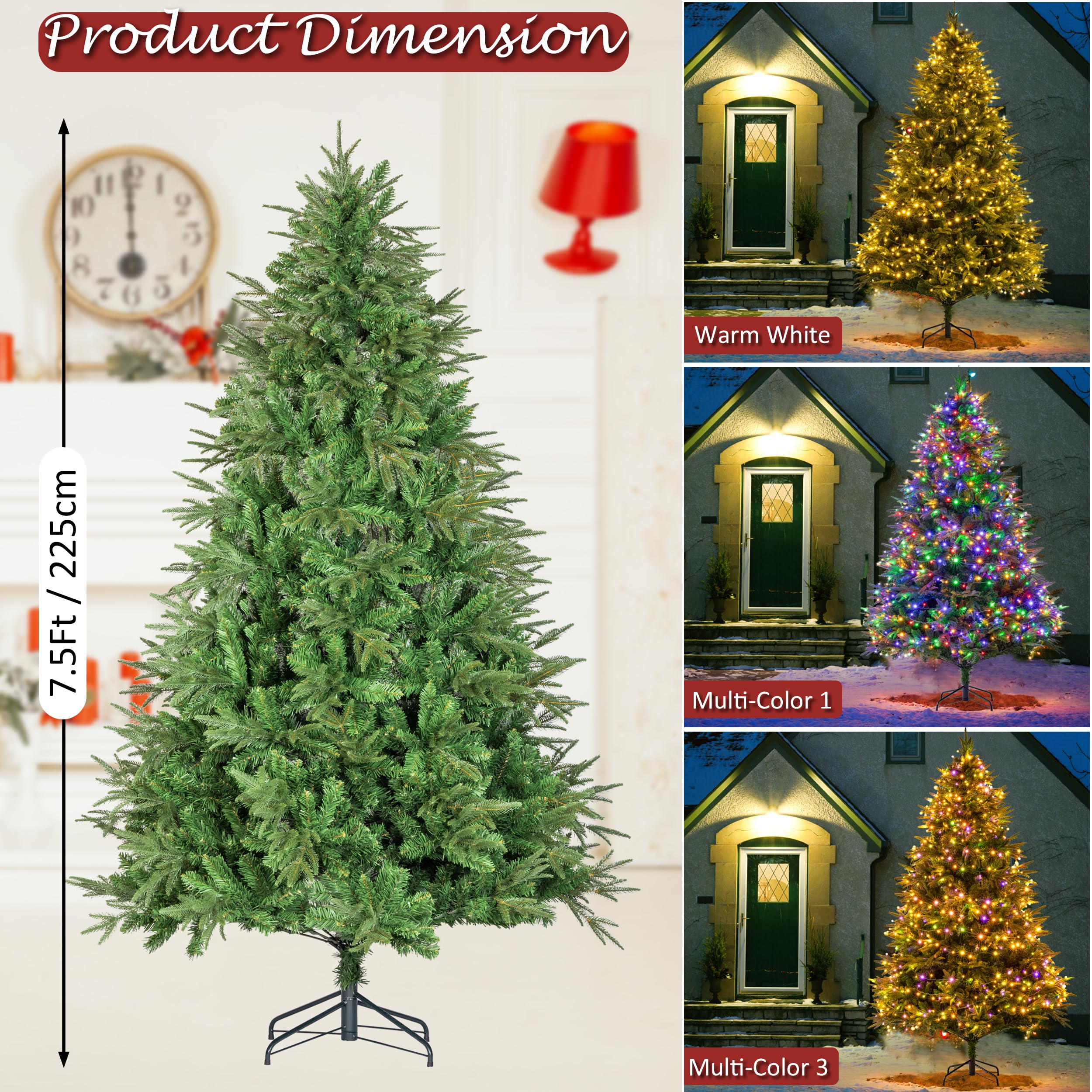 Sunnyglade 4ft Artificial Christmas Tree with 240 LED Lights (Not pre-lit), Xmas Tree Full Tree with 300 Branch Tips & 11 Modes Light, RGB & Warm White Light, Foldable Stand for Home, Party Decor