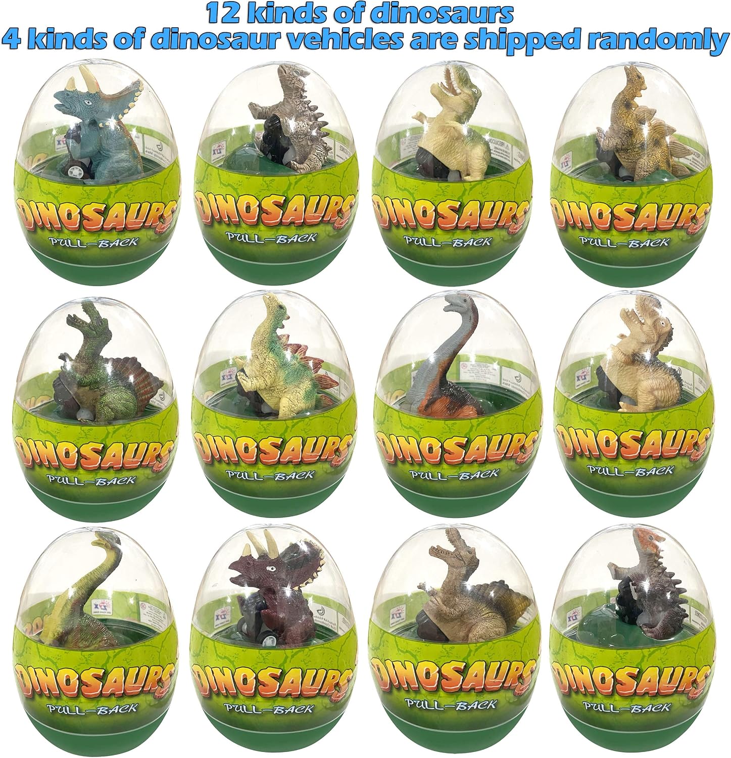 4 Pack Jumbo Dinosour Eggs with Dinosaur Pull Back Cars Dinos Vehicles Toys Inside for Kids Boys Girls Easter Basket Stuffers Party Favors Easter Egg Hunt