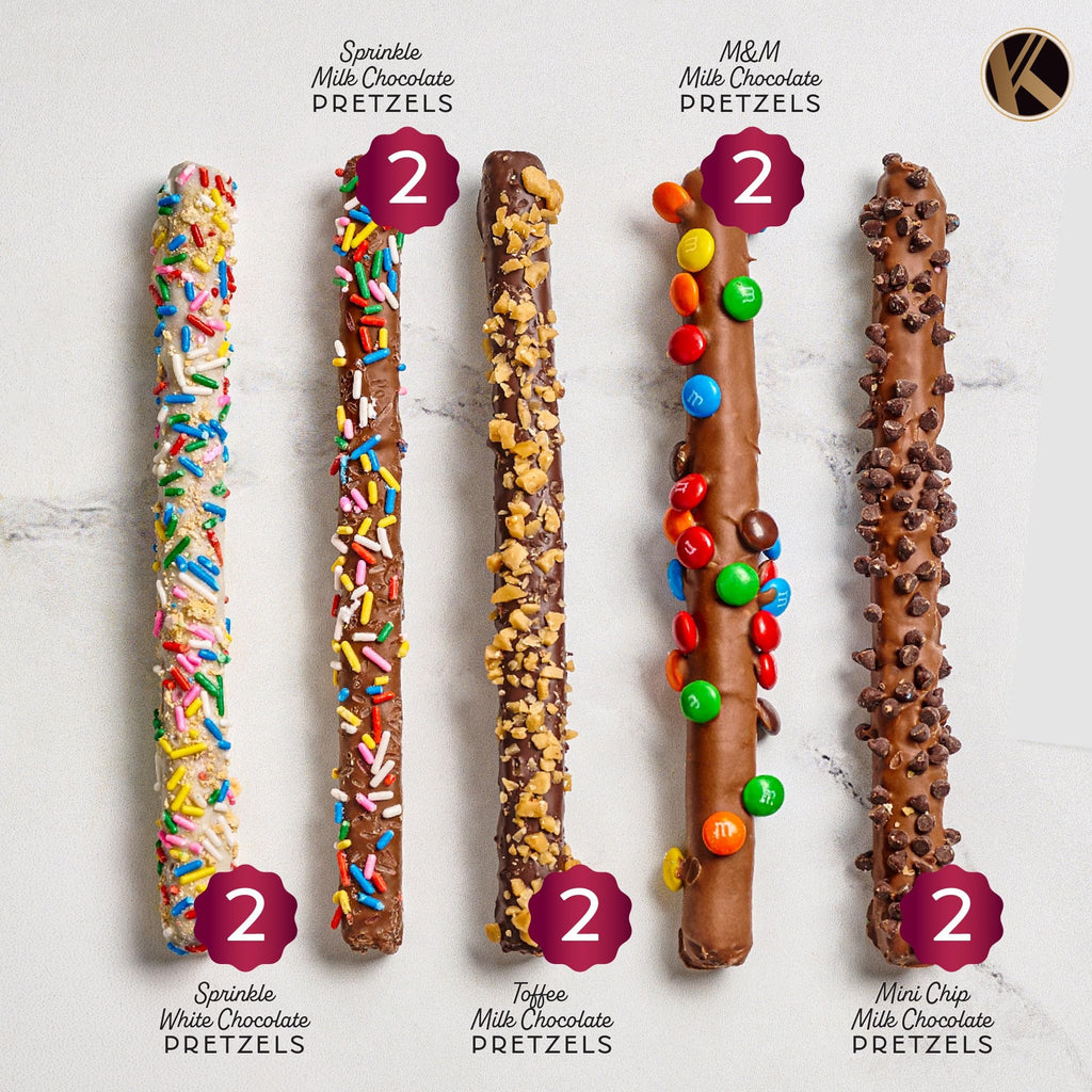 KREMERY Creamy Chocolate Cravings - Fathers Day Treats, Gift For Dad, Chocolate Covered Pretzel Rods Gift Basket with Candied Toppings (8 Pretzels) Sweet Treats in Clear Tube Kosher