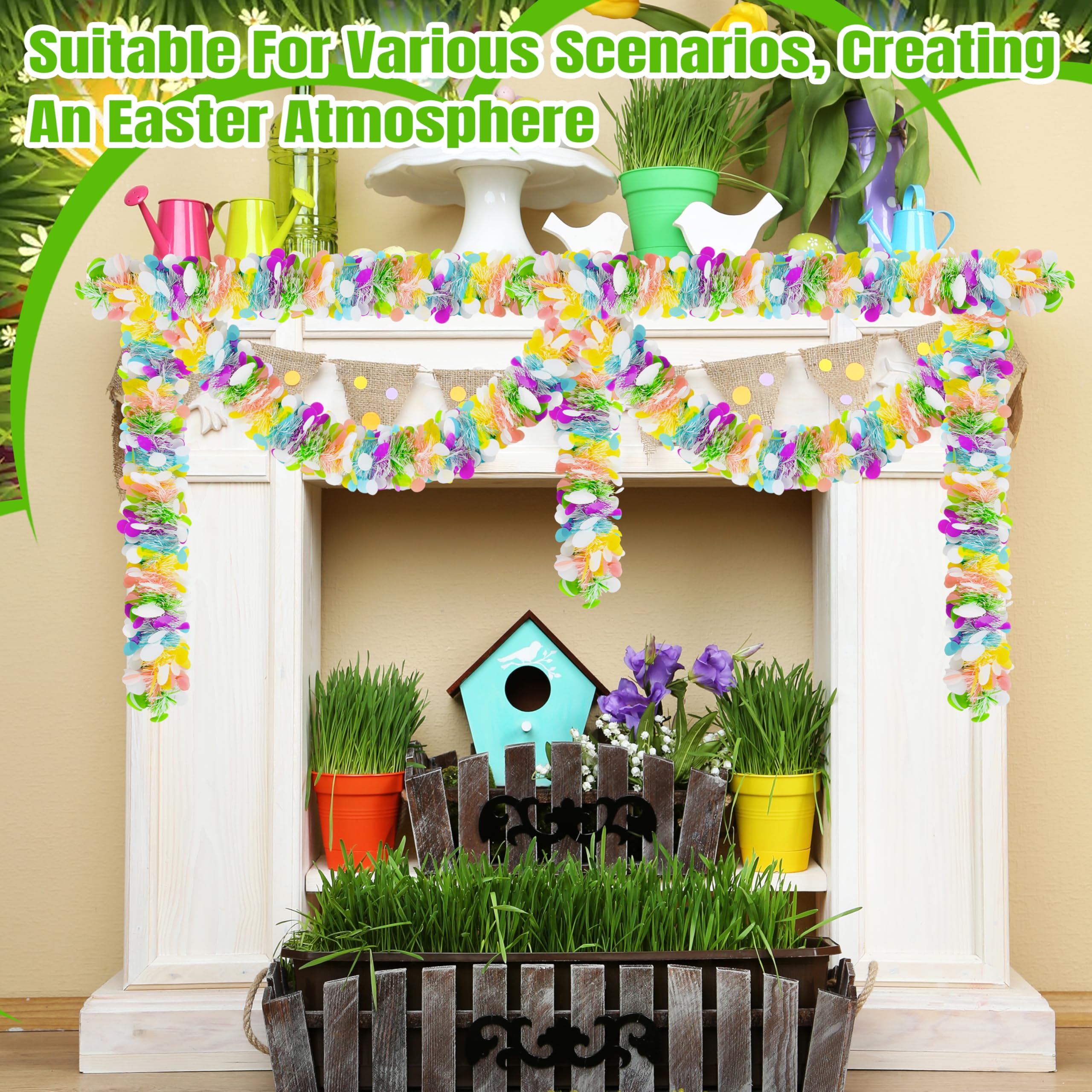 50FT St. Patrick's Day Tinsel Garland Shamrock Hat Green Gold Metallic Tinsel Twist Garland for Irish Saint Patricks Day Party Home Decor Indoor Outdoor Decoration
