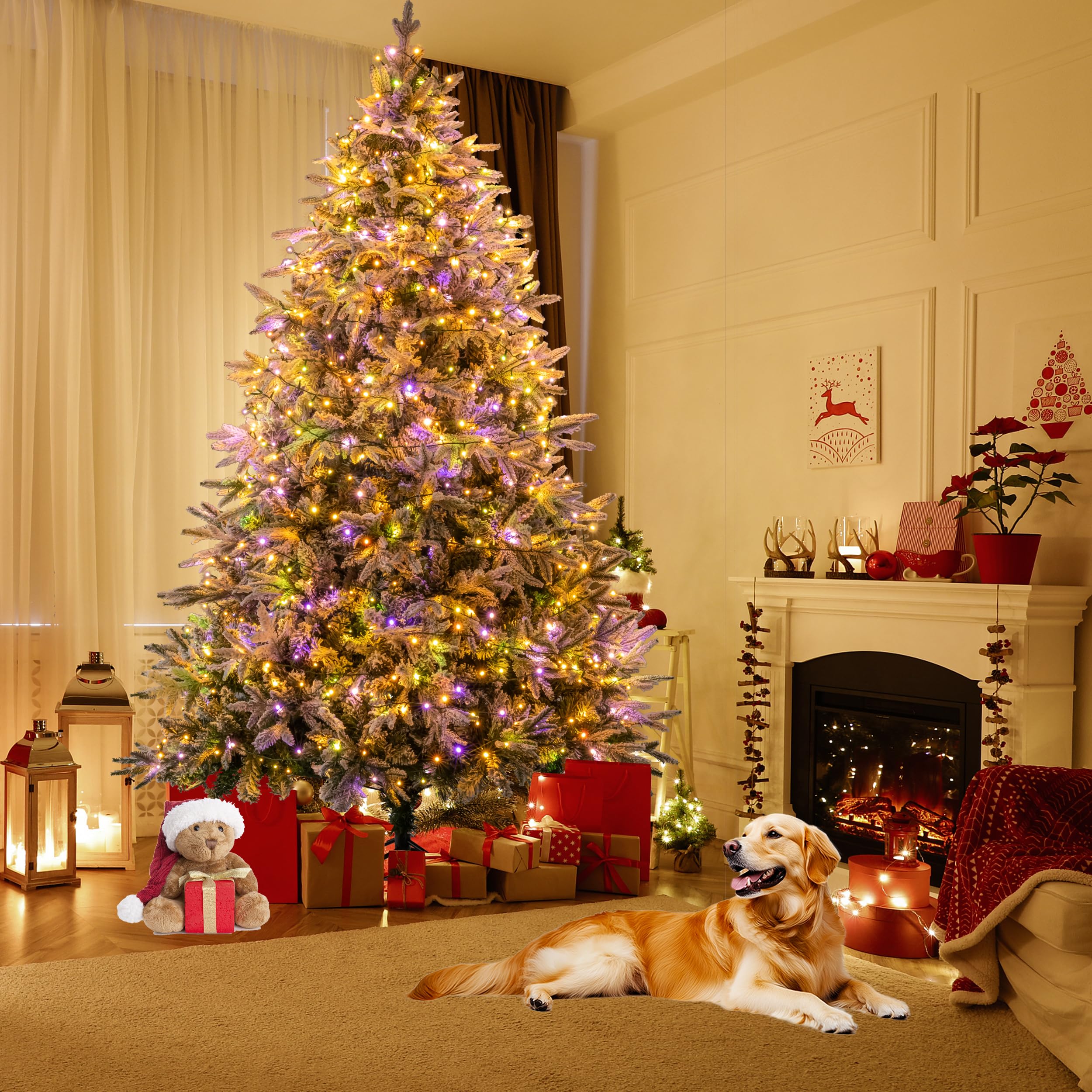 Sunnyglade 4ft Artificial Christmas Tree with 240 LED Lights (Not pre-lit), Xmas Tree Full Tree with 300 Branch Tips & 11 Modes Light, RGB & Warm White Light, Foldable Stand for Home, Party Decor