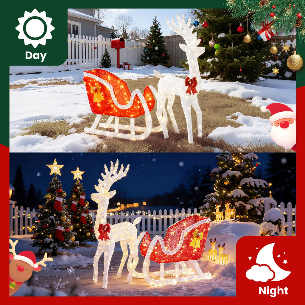DUMOS 2-Piece Lighted Penguin Family Lovely Outdoor Christmas Decoration, Pop up Holiday Decor with 150 LED Lights for Yard, Garden, Storefront, White&Blue