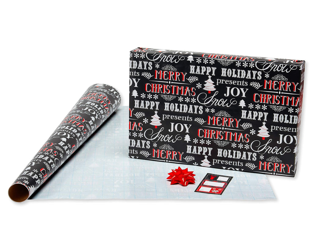 American Greetings Christmas Wrapping Paper, Red and Black Buffalo Plaid Holiday Gift Wrap Set (120 sq.ft., 4 rolls-30 in. x 12 ft., 7 Adhesive Bows, 30 Gift Tag Stickers) Rustic, Snowflakes, Reindeer