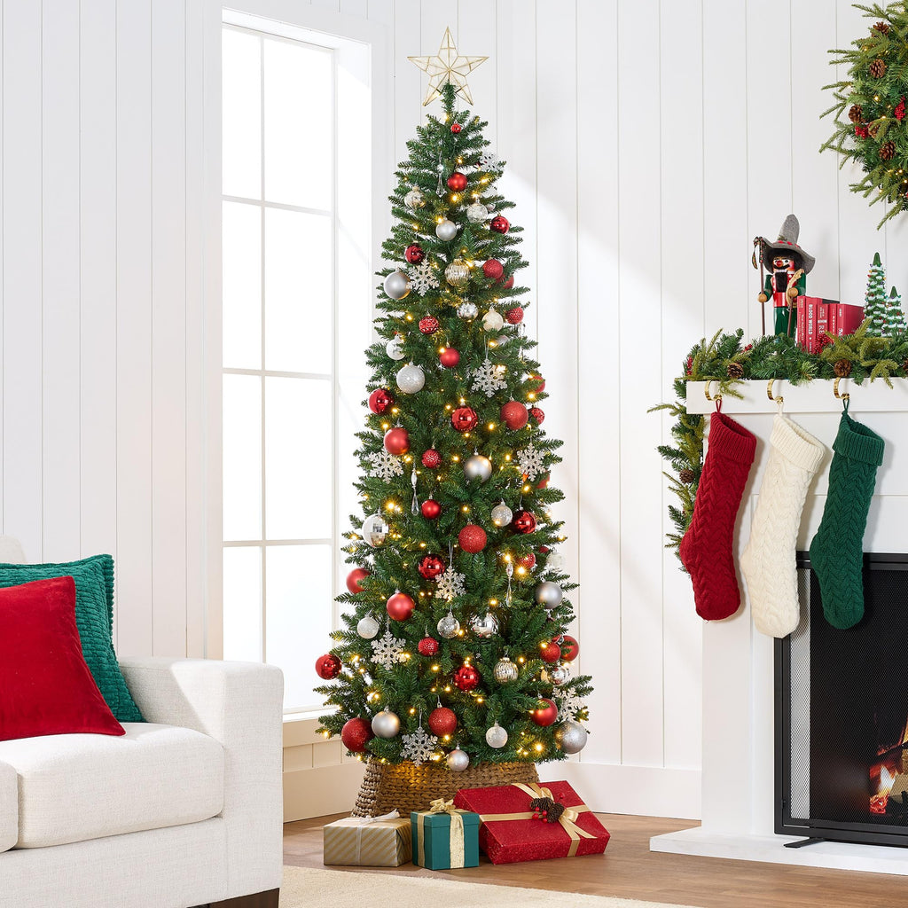 Best Choice Products Prelit Pencil Christmas Tree, 6ft Premium Artificial Tree, Realistic Lighted Spruce Holiday Decor w/Warm White Lights, Base
