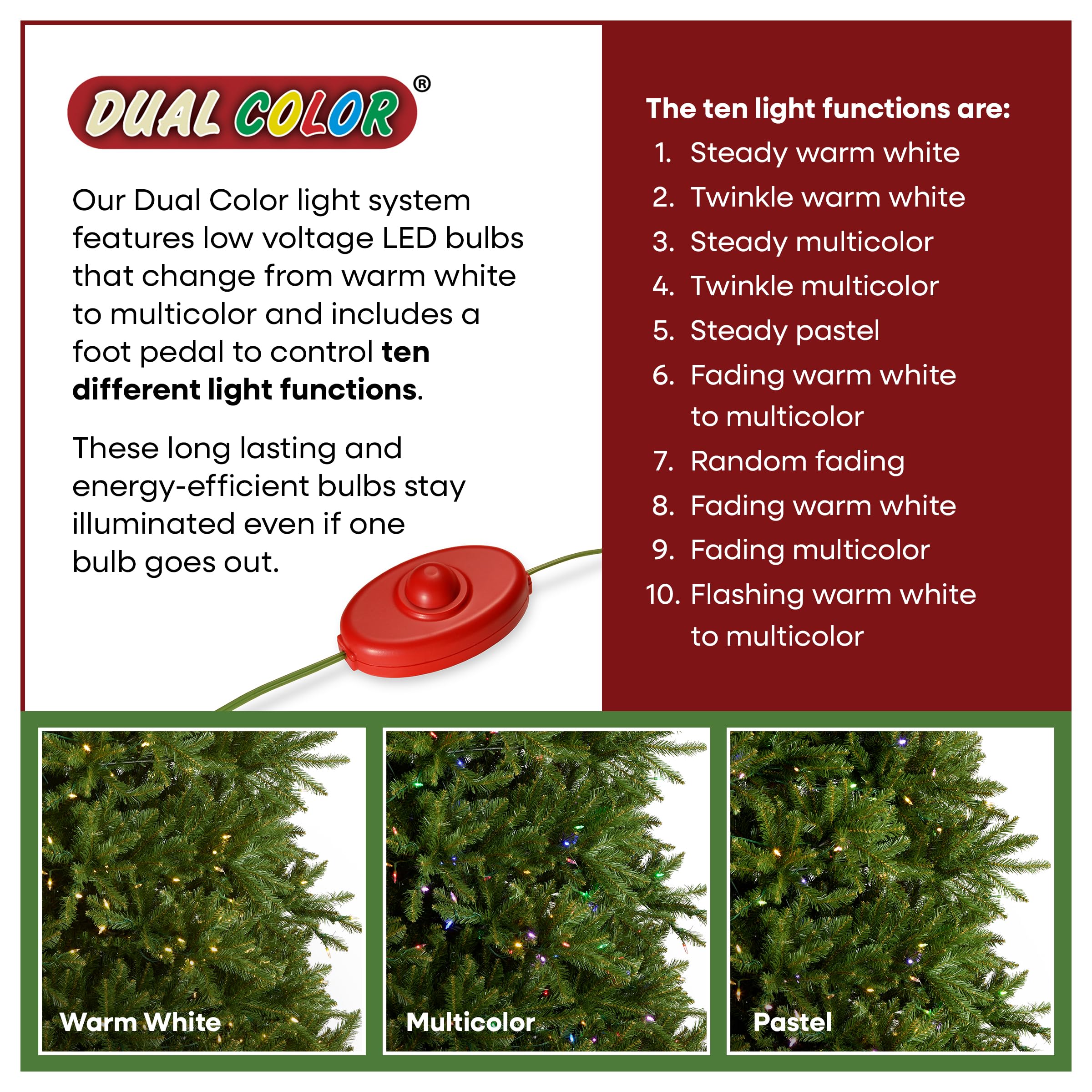 National Tree Company 7.5 ft Pre-Lit Dunhill Fir Artificial Christmas Tree, 700 LED Lights, 2,514 Tips, Foot Pedal, 10 Light Functions, Includes Stand, Green