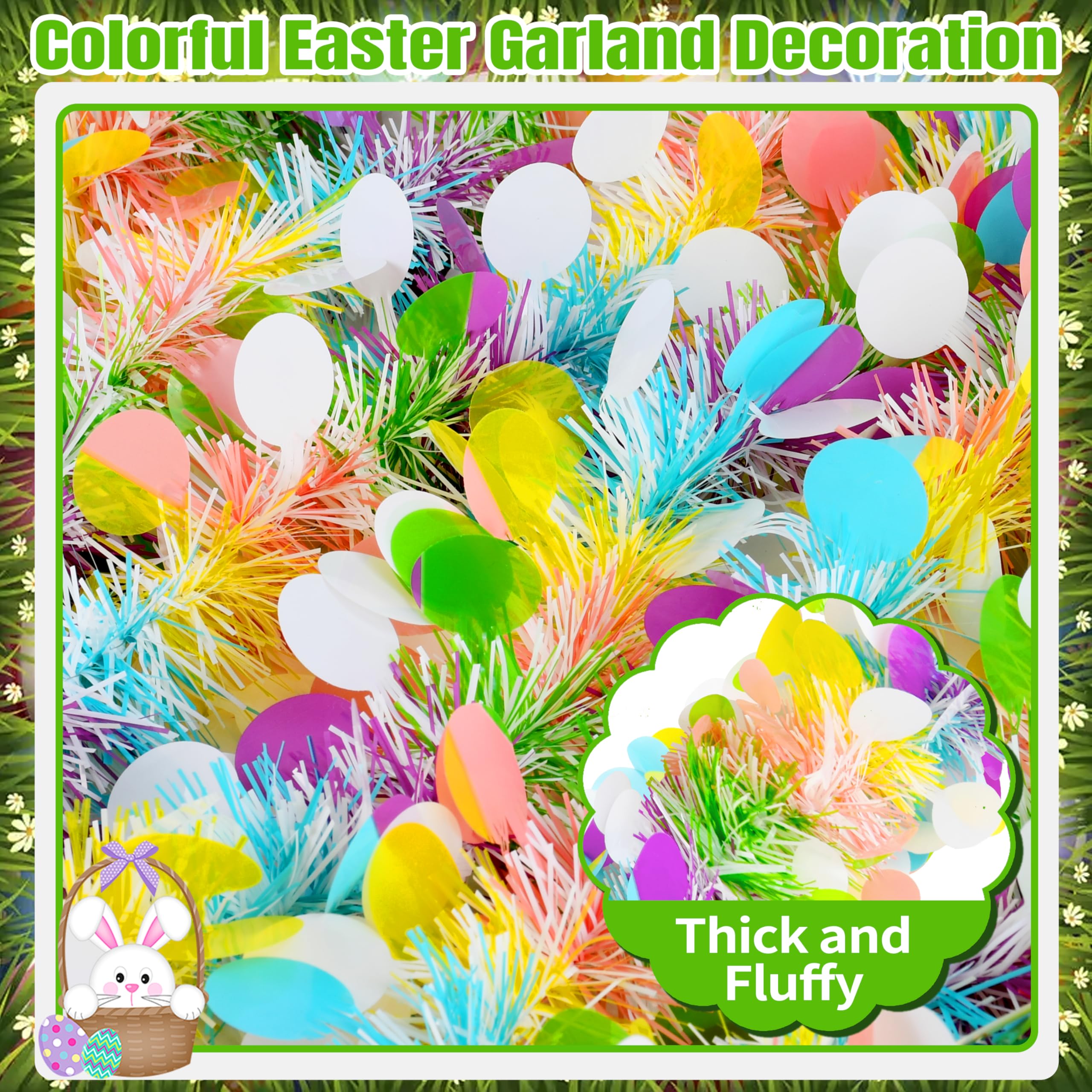 50FT St. Patrick's Day Tinsel Garland Shamrock Hat Green Gold Metallic Tinsel Twist Garland for Irish Saint Patricks Day Party Home Decor Indoor Outdoor Decoration