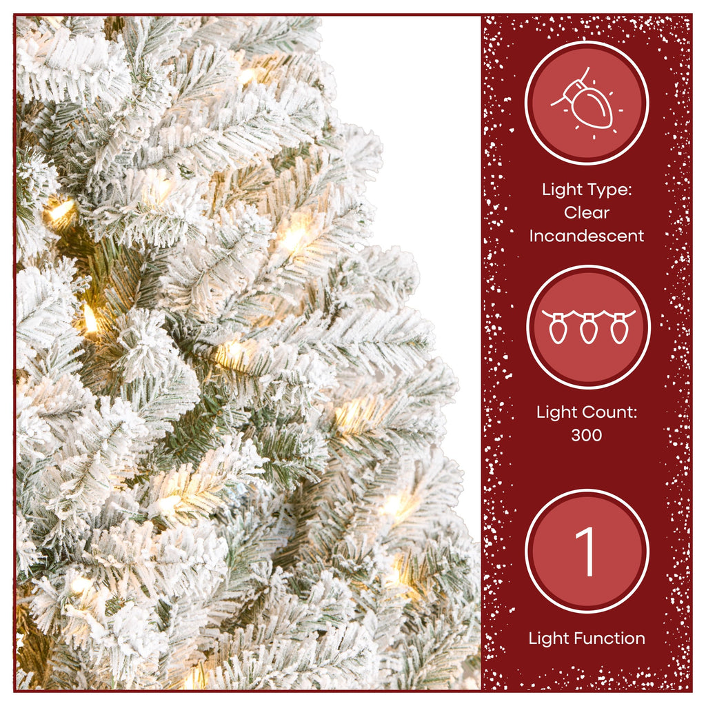 National Tree Company 7.5 ft Pre-Lit Flocked Acacia Artificial Christmas Tree, 550 Clear Lights, 1,300 Branch Tips, Includes Stand, Green