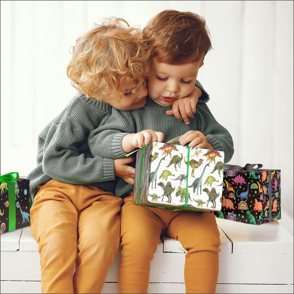 RiukRaiu Dinosaur Wrapping Paper for Boys Girls Kids - Funny T-Rex Gift Wrap for Birthday, Party, Baby Shower - 8 Sheets Folded Flat, 20x29 Inches, Easy To Store