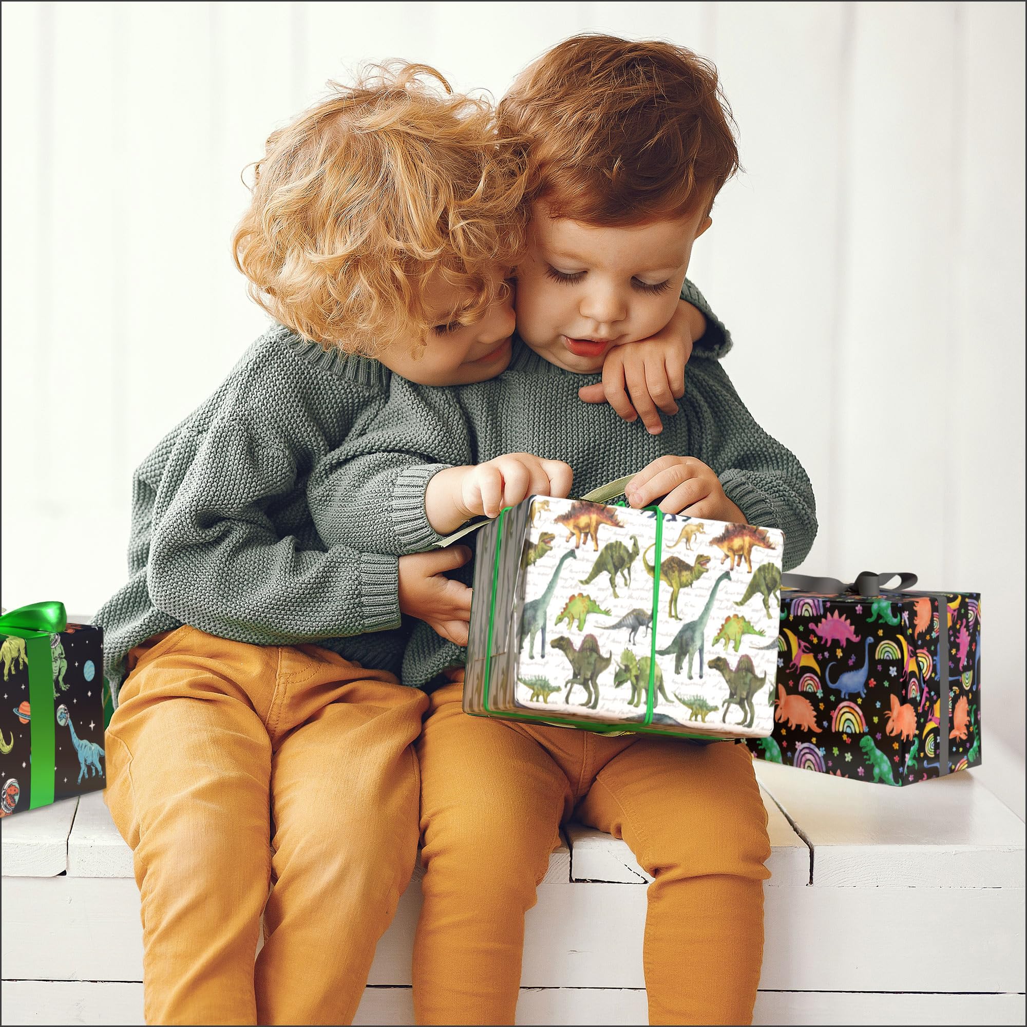 RiukRaiu Dinosaur Wrapping Paper for Boys Girls Kids - Funny T-Rex Gift Wrap for Birthday, Party, Baby Shower - 8 Sheets Folded Flat, 20x29 Inches, Easy To Store