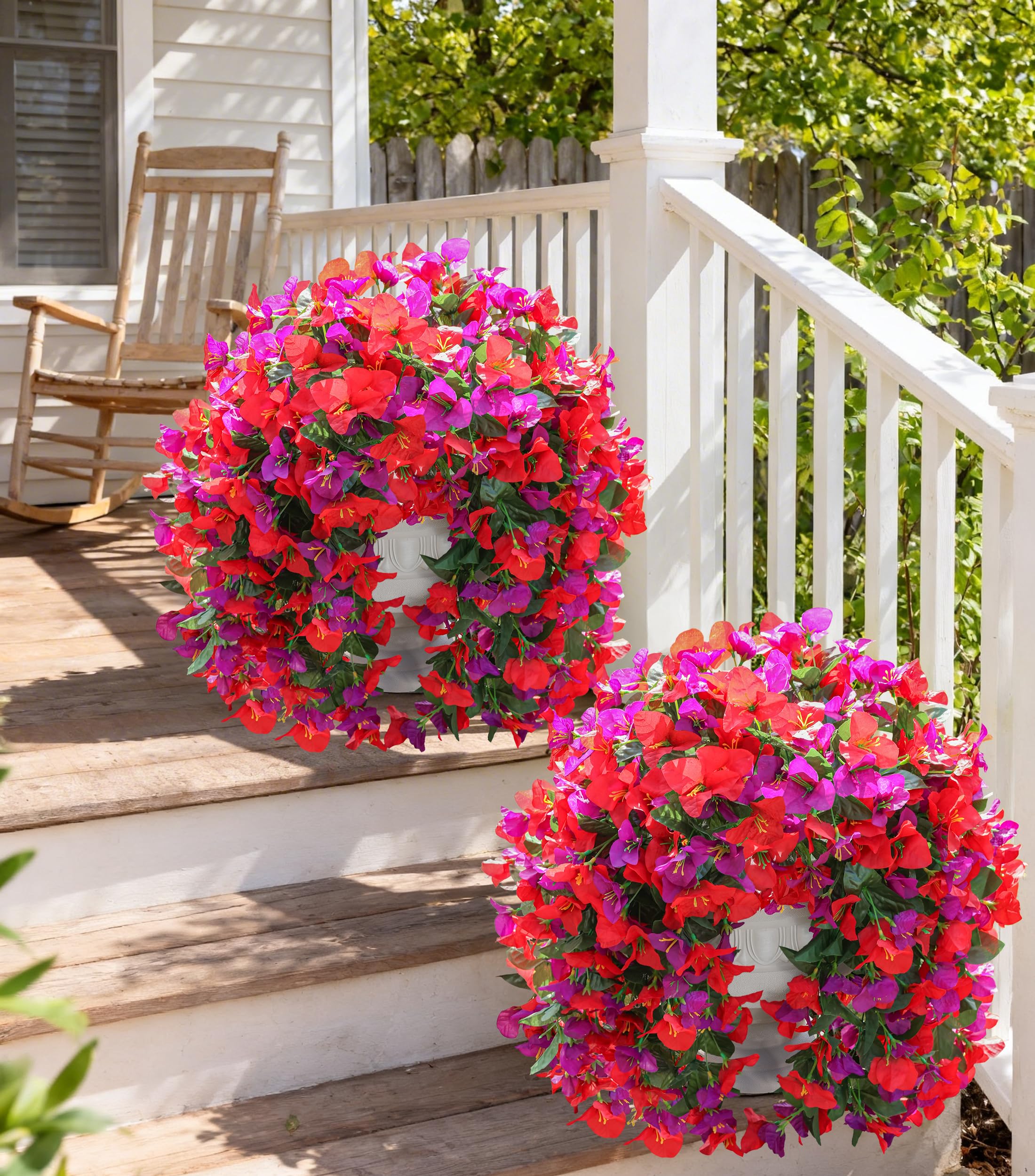Artificial Bougainvillea Faux Flowers Plants for Outdoors Outside Fall Autumn Decor, 2 PCS Silk Trailing Vines UV Resistant Realistic Orange Fake Flowers for Planter Front Door Porch Patio Balcony