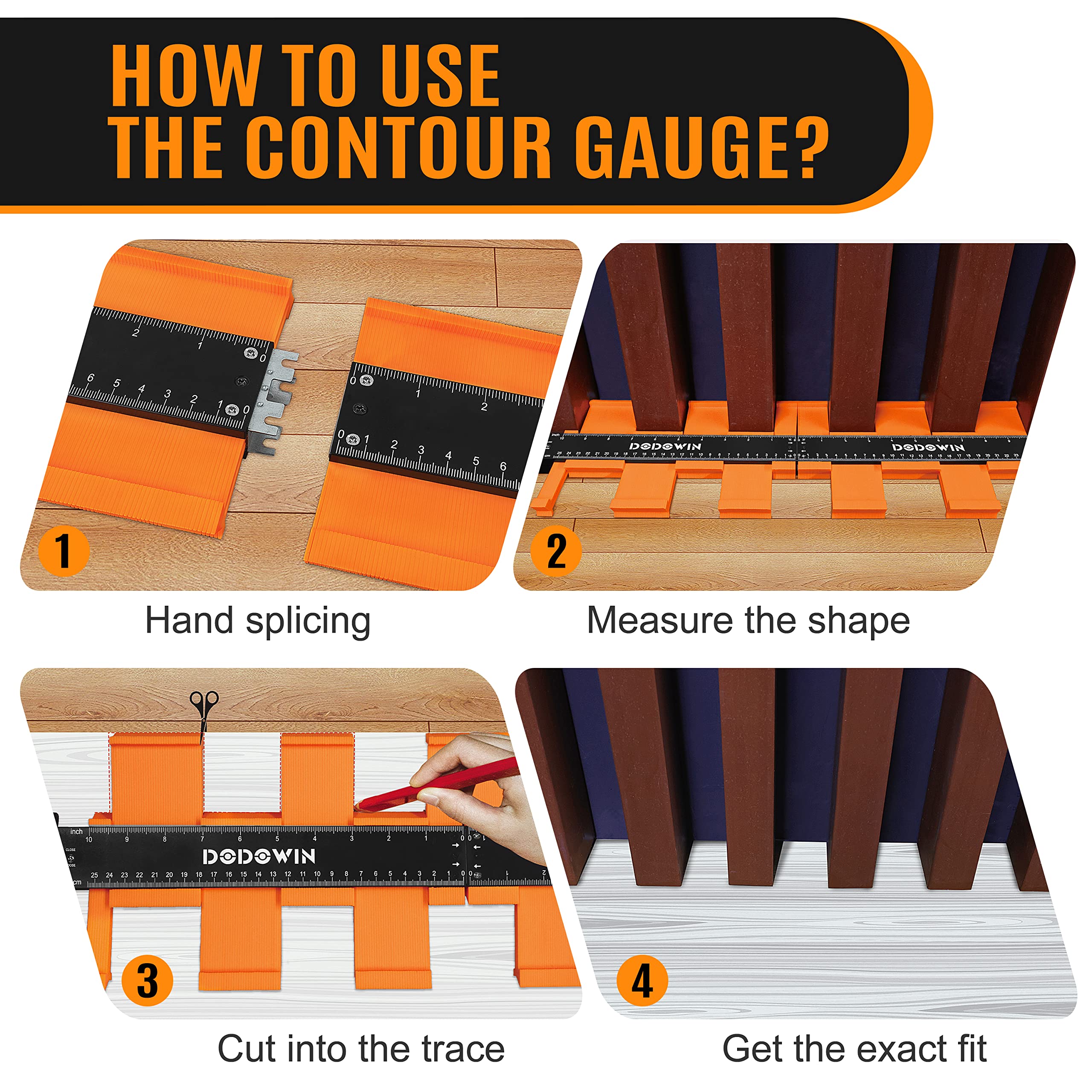 DODOWIN 10+5 Inch Contour Gauge with Lock, Dual Size Profile Duplicator Tool for Flooring, Tile, Woodworking & Irregular Shapes, Shape Outline Gauge, Father’s Day Gifts for Dad Men Husband
