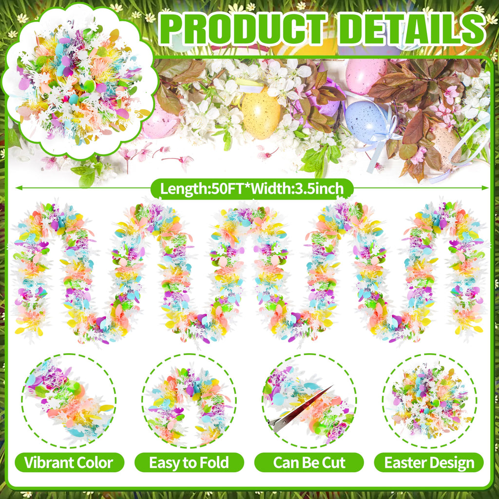 50FT St. Patrick's Day Tinsel Garland Shamrock Hat Green Gold Metallic Tinsel Twist Garland for Irish Saint Patricks Day Party Home Decor Indoor Outdoor Decoration