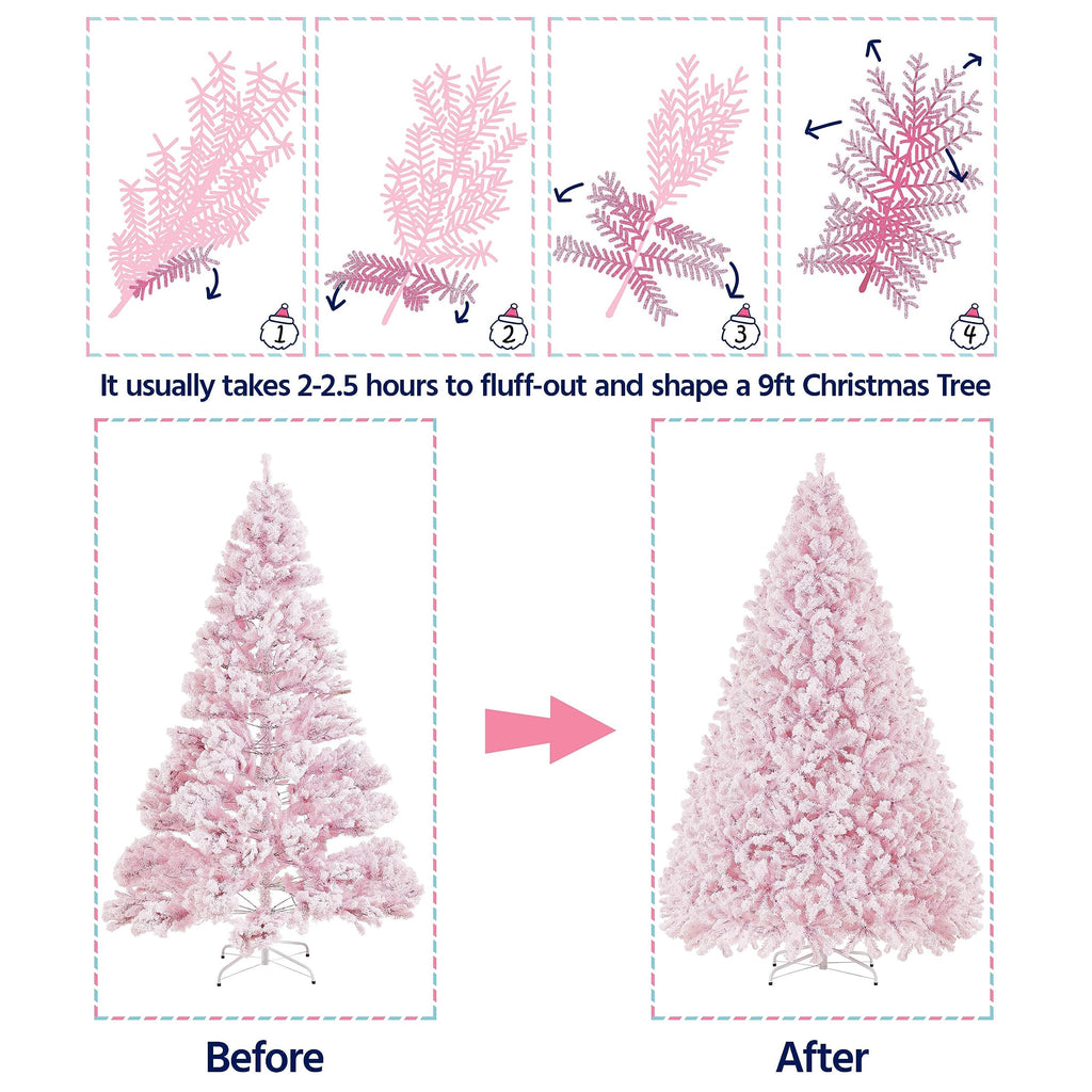 Yaheetech 6ft Snow Flocked Pre-lit Christmas Tree with 250 Warm White Lights, 820 Lush Branch Tips & Quick-Assembly Hinged Design, Full Artificial Xmas Tree for Winter Holiday Décor, Green & White