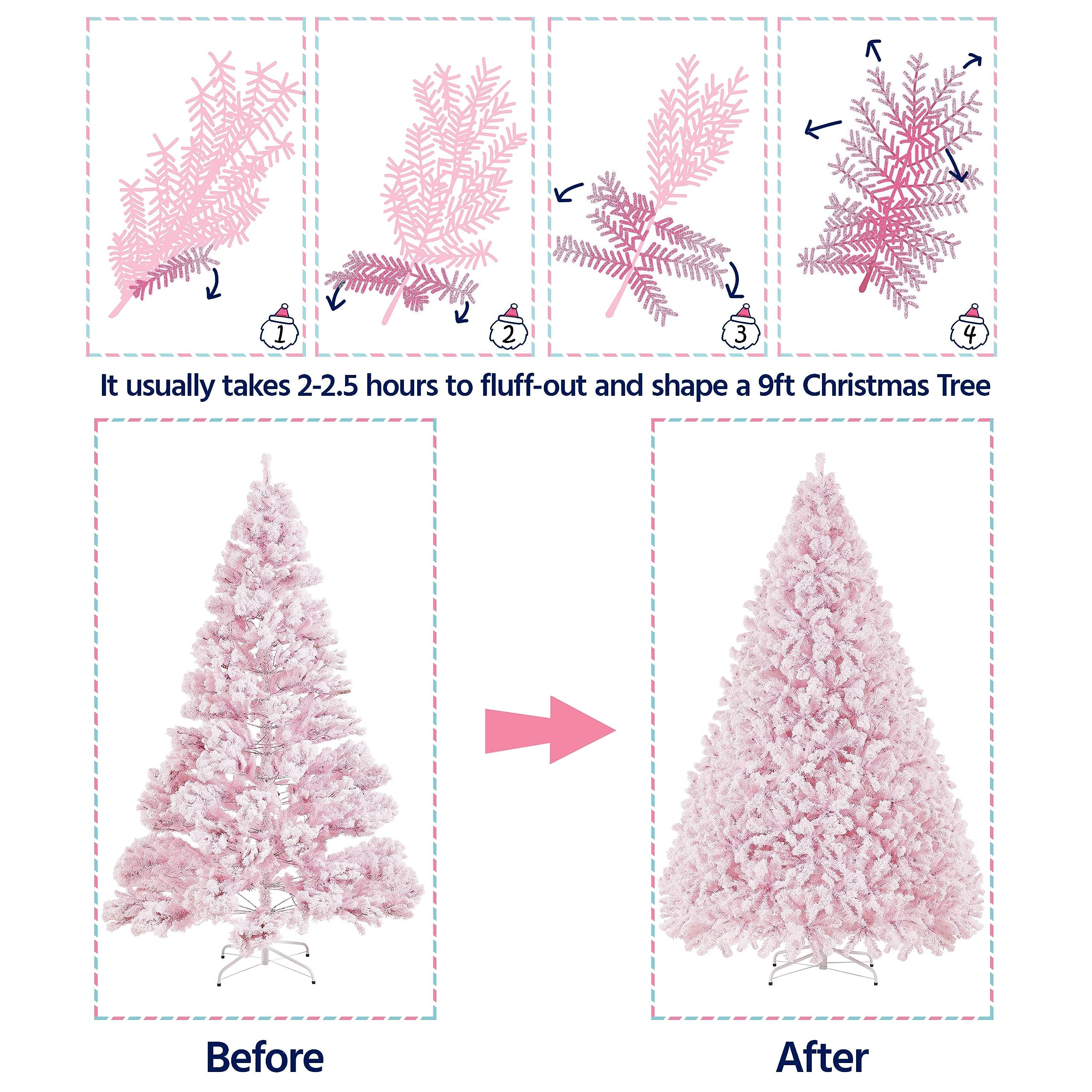 Yaheetech 6ft Snow Flocked Pre-lit Christmas Tree with 250 Warm White Lights, 820 Lush Branch Tips & Quick-Assembly Hinged Design, Full Artificial Xmas Tree for Winter Holiday Décor, Green & White