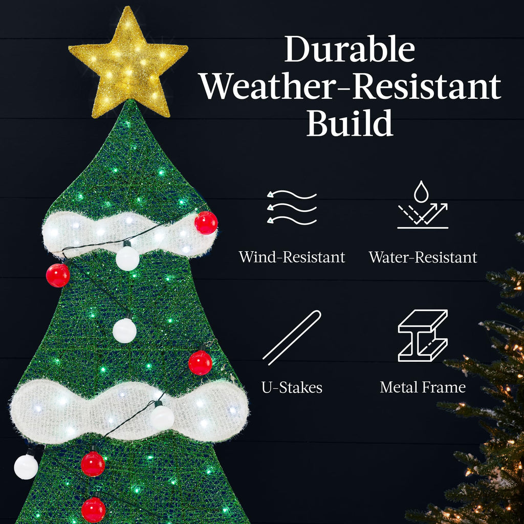 Best Choice Products 6ft Lighted 2D Christmas Tree Outdoor Décor, Large Holiday Yard Decoration w/ 170 Twinkling LED Lights, Storage Bag - Red