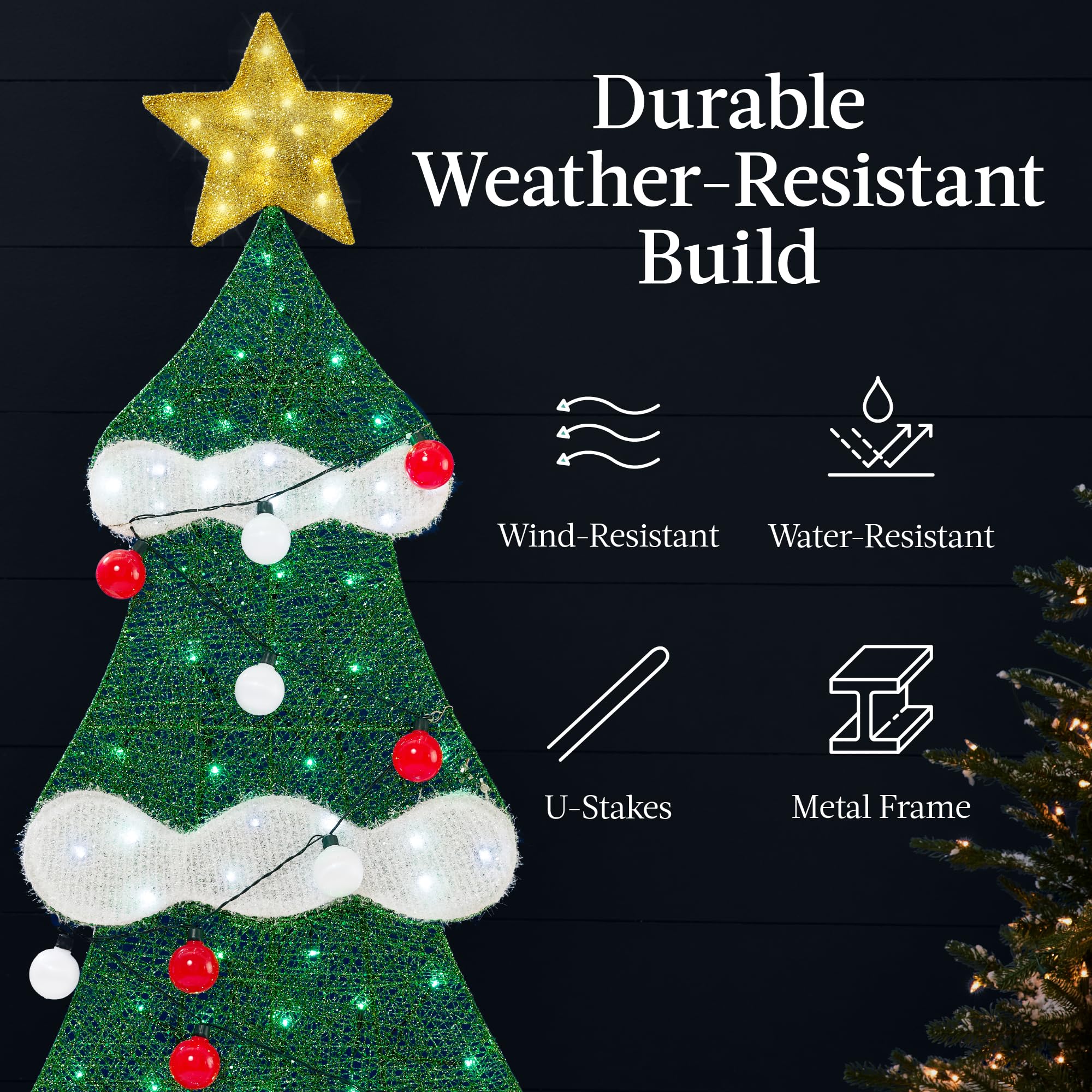 Best Choice Products 6ft Lighted 2D Christmas Tree Outdoor Décor, Large Holiday Yard Decoration w/ 170 Twinkling LED Lights, Storage Bag - Red