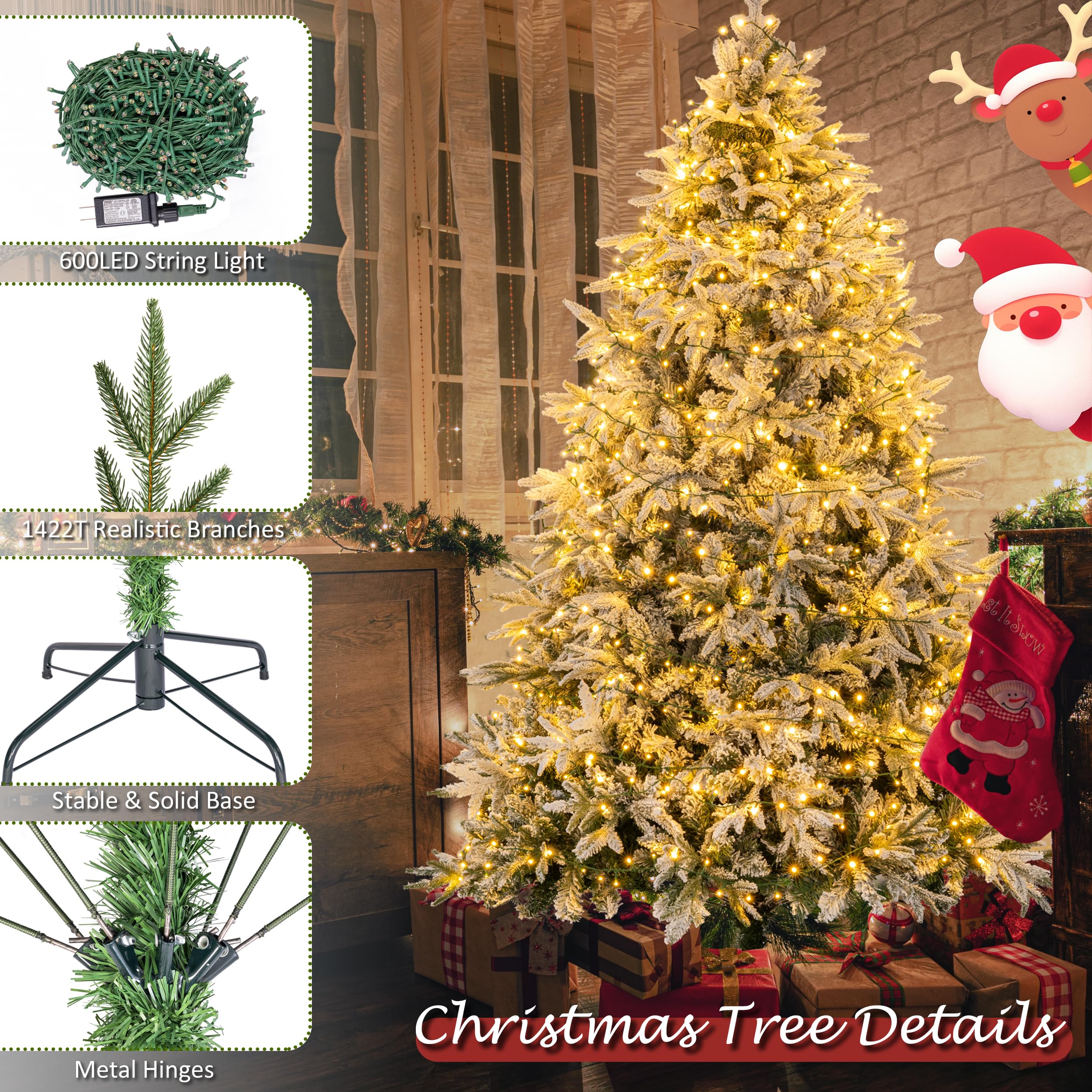 Sunnyglade 4ft Artificial Christmas Tree with 240 LED Lights (Not pre-lit), Xmas Tree Full Tree with 300 Branch Tips & 11 Modes Light, RGB & Warm White Light, Foldable Stand for Home, Party Decor