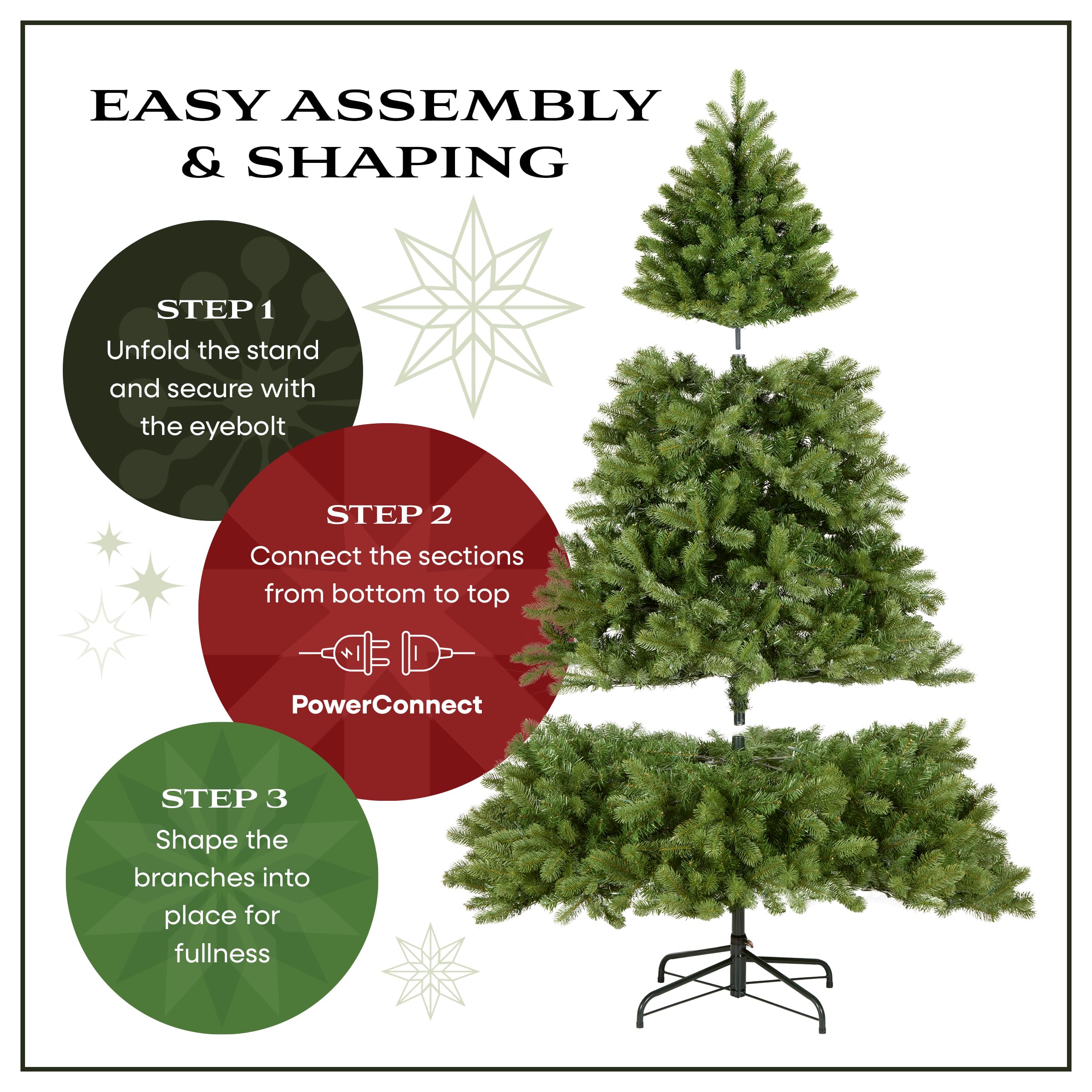 National Tree Company 7.5 ft Pre-Lit Dunhill Fir Artificial Christmas Tree, 700 LED Lights, 2,514 Tips, Foot Pedal, 10 Light Functions, Includes Stand, Green