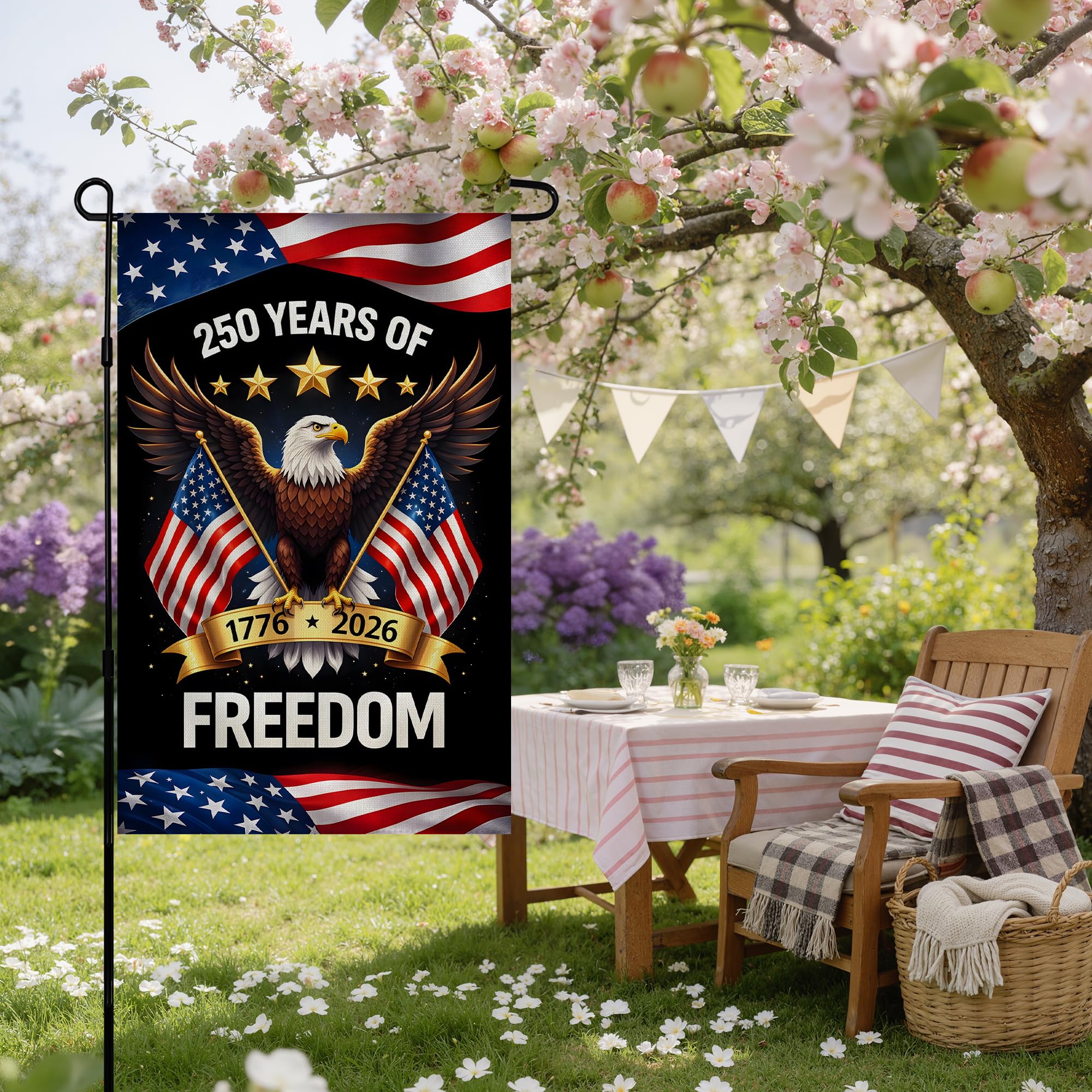 4th of July Decorations - Patriotic Stars Welcome Garden Flag | Double Sided Fourth of July Accessories Patriotic Banner | 250 Anniversary USA Merchandise for Garden Yard Porch Patio Lawn Outdoor Outside Decor