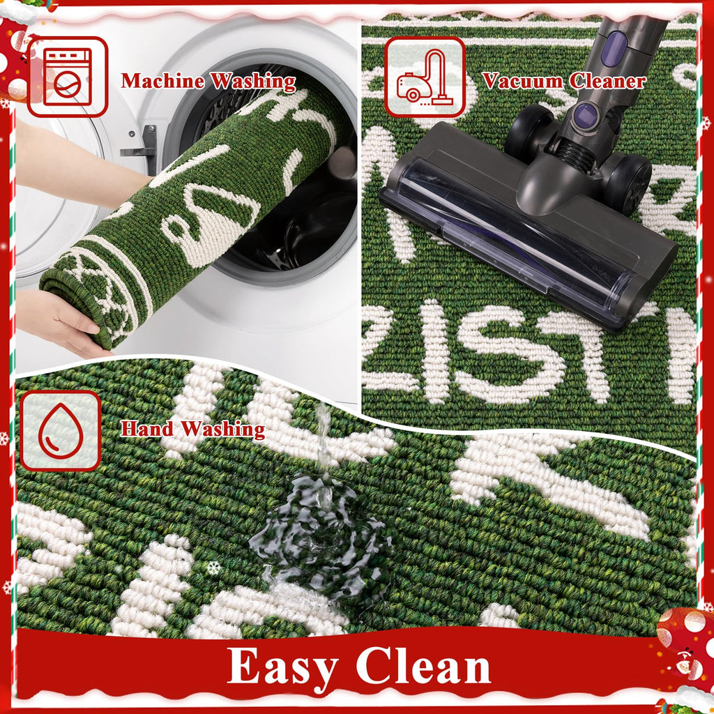Ileading Christmas Entrance Door Mat, Absorbent Dog Mats for Muddy Paws, Low-Profile Small Red Xmas Decor Kitchen Runner Rug with Non-Slip Backing, Machine Washable Entryway Welcome Mat(Red 24"X36")