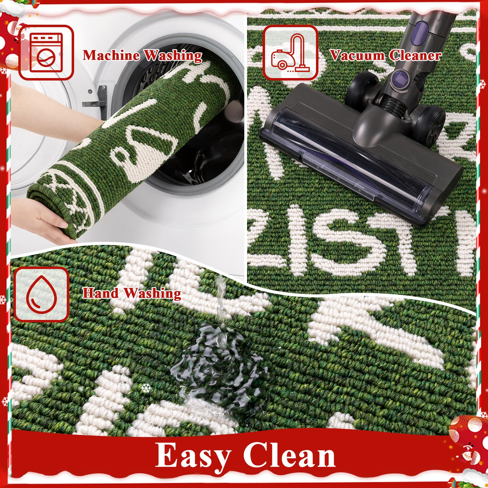 Ileading Christmas Entrance Door Mat, Absorbent Dog Mats for Muddy Paws, Low-Profile Small Red Xmas Decor Kitchen Runner Rug with Non-Slip Backing, Machine Washable Entryway Welcome Mat(Red 24"X36")