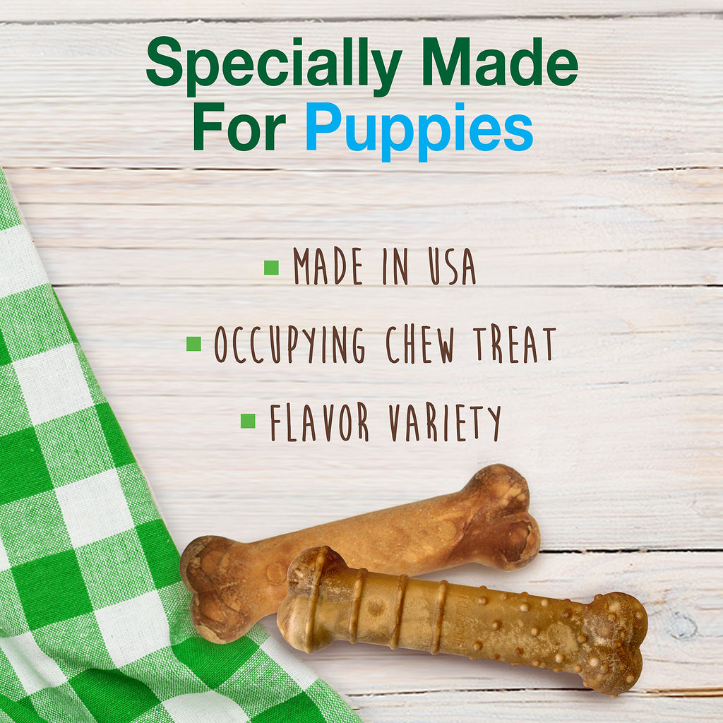 Nylabone Healthy Edibles Natural Puppy Chews Long Lasting Treats for Puppies, Roast Beef/Apple/Bacon Dog Treats, X-Small/Petite (3 Count)