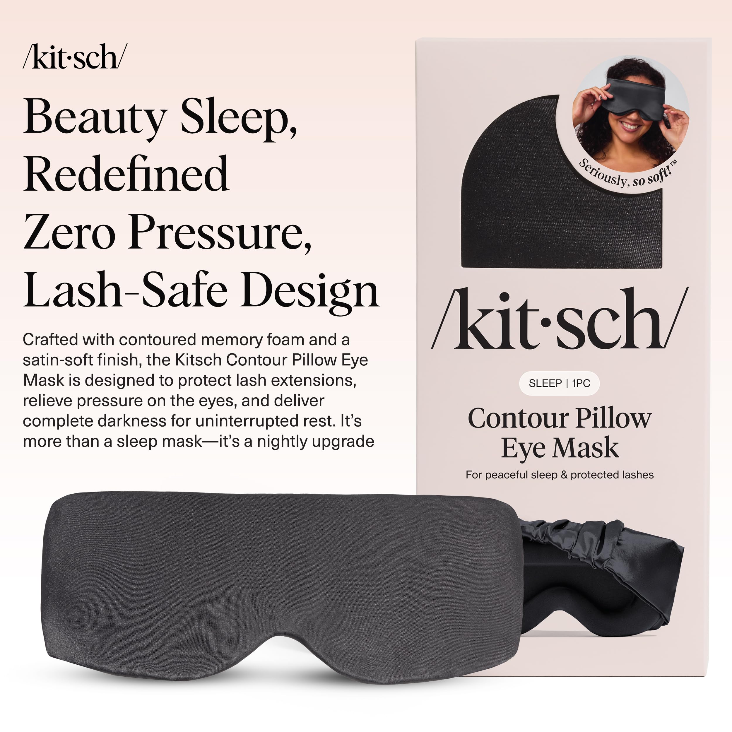Kitsch Contour Pillow Eye Mask – Softer Than Silk Eye Masks for Sleep, Blindfold Sleep Masks for Women & Men, No Eye Pressure, Lightweight, Eye Care, Travel Essentials - Blush