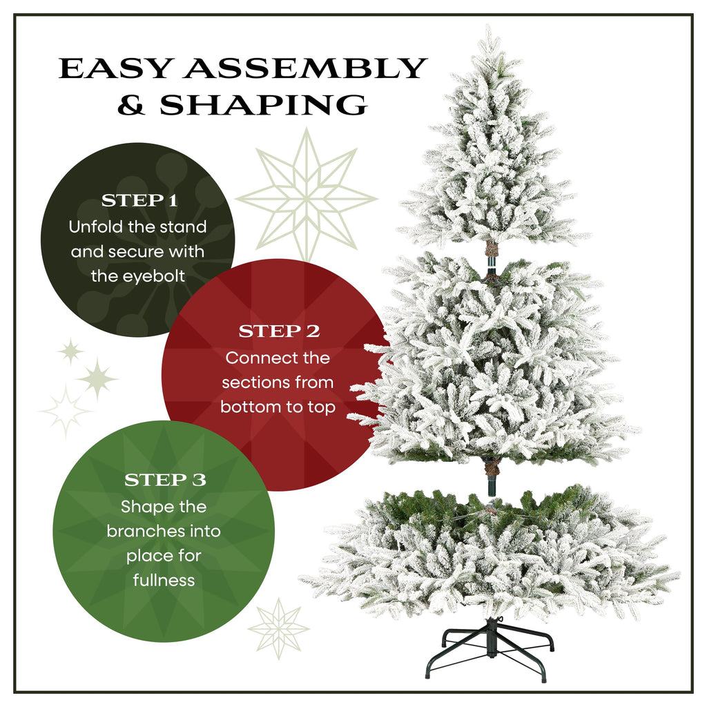 National Tree Company 7.5 ft Pre-Lit Flocked Acacia Artificial Christmas Tree, 550 Clear Lights, 1,300 Branch Tips, Includes Stand, Green