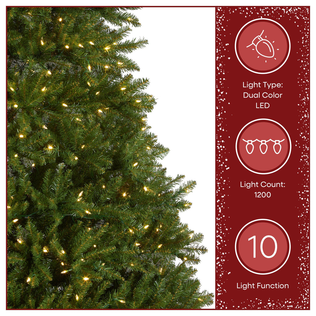 National Tree Company 7.5 ft Pre-Lit Dunhill Fir Artificial Christmas Tree, 700 LED Lights, 2,514 Tips, Foot Pedal, 10 Light Functions, Includes Stand, Green