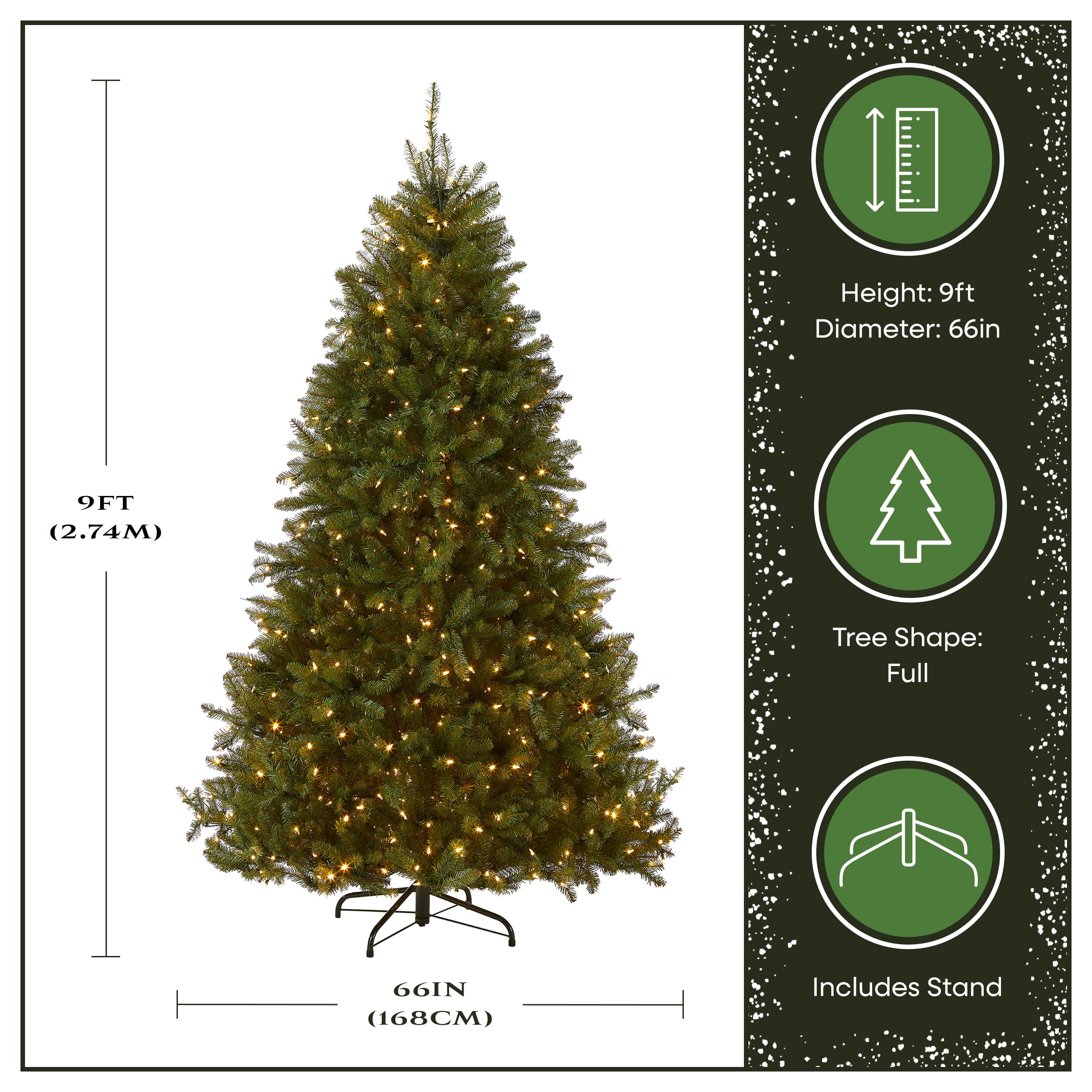 National Tree Company 7.5 ft Pre-Lit Dunhill Fir Artificial Christmas Tree, 700 LED Lights, 2,514 Tips, Foot Pedal, 10 Light Functions, Includes Stand, Green