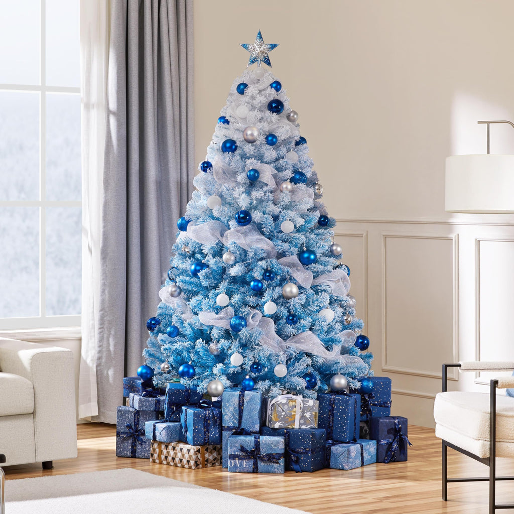 Yaheetech 6ft Snow Flocked Pre-lit Christmas Tree with 250 Warm White Lights, 820 Lush Branch Tips & Quick-Assembly Hinged Design, Full Artificial Xmas Tree for Winter Holiday Décor, Green & White