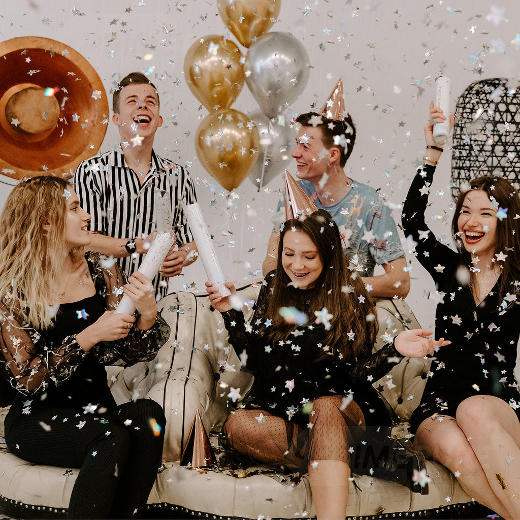 PrimePure Confetti Cannon Party Poppers - Gold Star Confetti Poppers - 2 Pack - Make It Rain Gold Glitter Stars Party Cannons Pop Gun for Birthday, Wedding, Graduation, Celebration, Events, Pranks