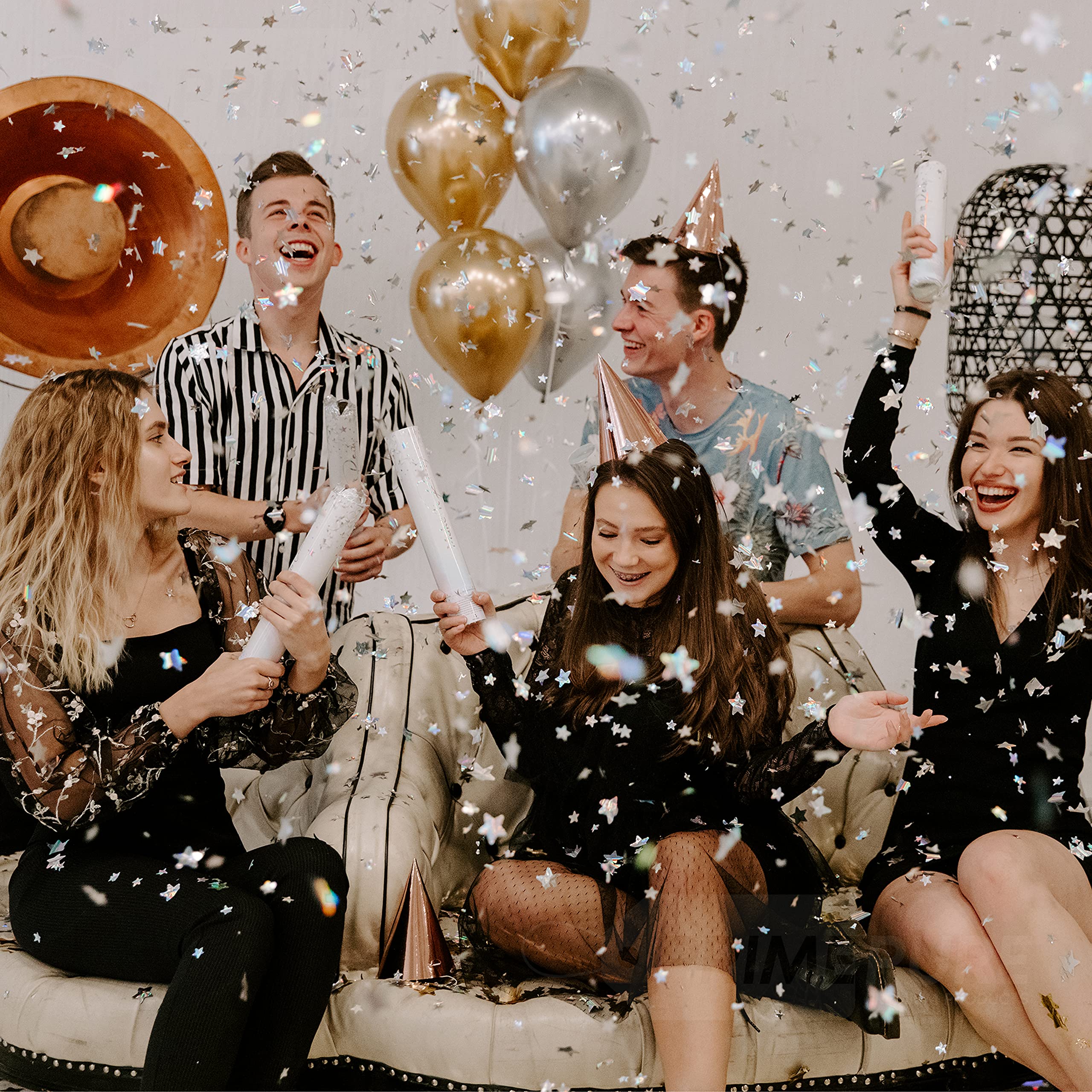 PrimePure Confetti Cannon Party Poppers - Gold Star Confetti Poppers - 2 Pack - Make It Rain Gold Glitter Stars Party Cannons Pop Gun for Birthday, Wedding, Graduation, Celebration, Events, Pranks
