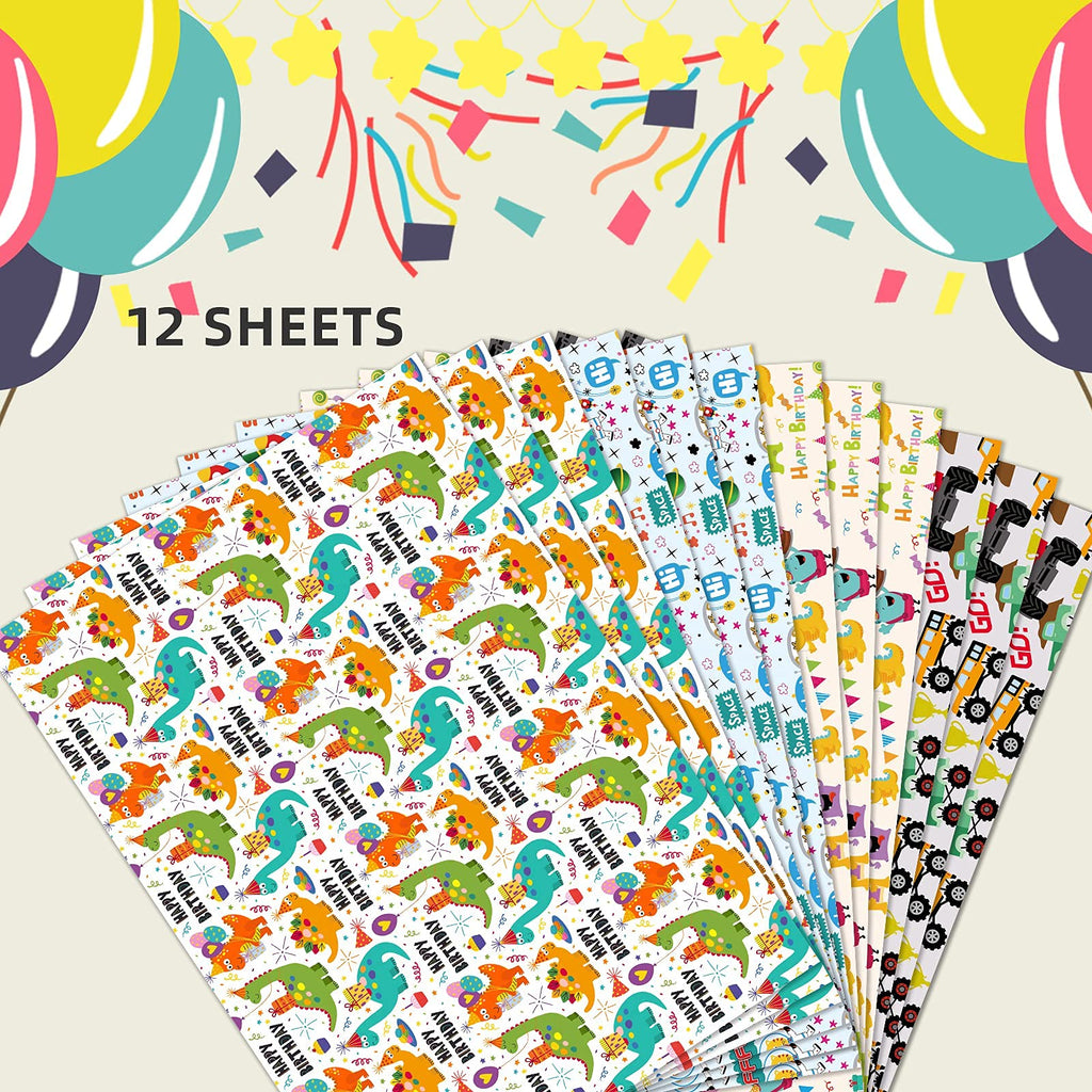Christmas Wrapping Paper Folded for Kids Boys Girls Man Women Gift's. Papercraft Snowmen, Candy Canes, Tree, Socks, Snowflakes, Happy New Year Bulk of 12 Sheets 20"x 29" Folded
