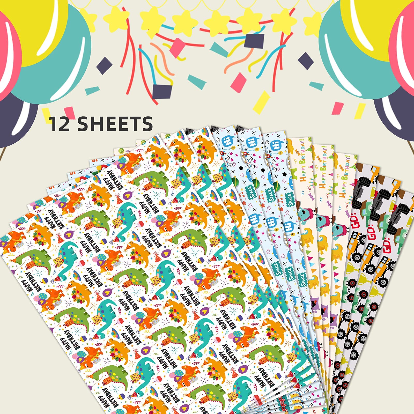 Christmas Wrapping Paper Folded for Kids Boys Girls Man Women Gift's. Papercraft Snowmen, Candy Canes, Tree, Socks, Snowflakes, Happy New Year Bulk of 12 Sheets 20"x 29" Folded