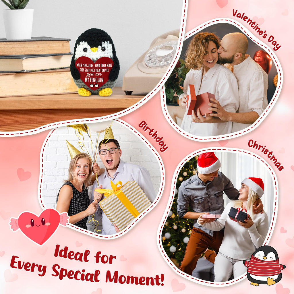 OASSIE Anniversary Couple Gifts for Women Men - Positive Penguin Couple Crochet with Card - Mothers Day Birthday Anniversary Wedding Gifts for Wife Husband Him Her Couples Boyfriend Girlfriend