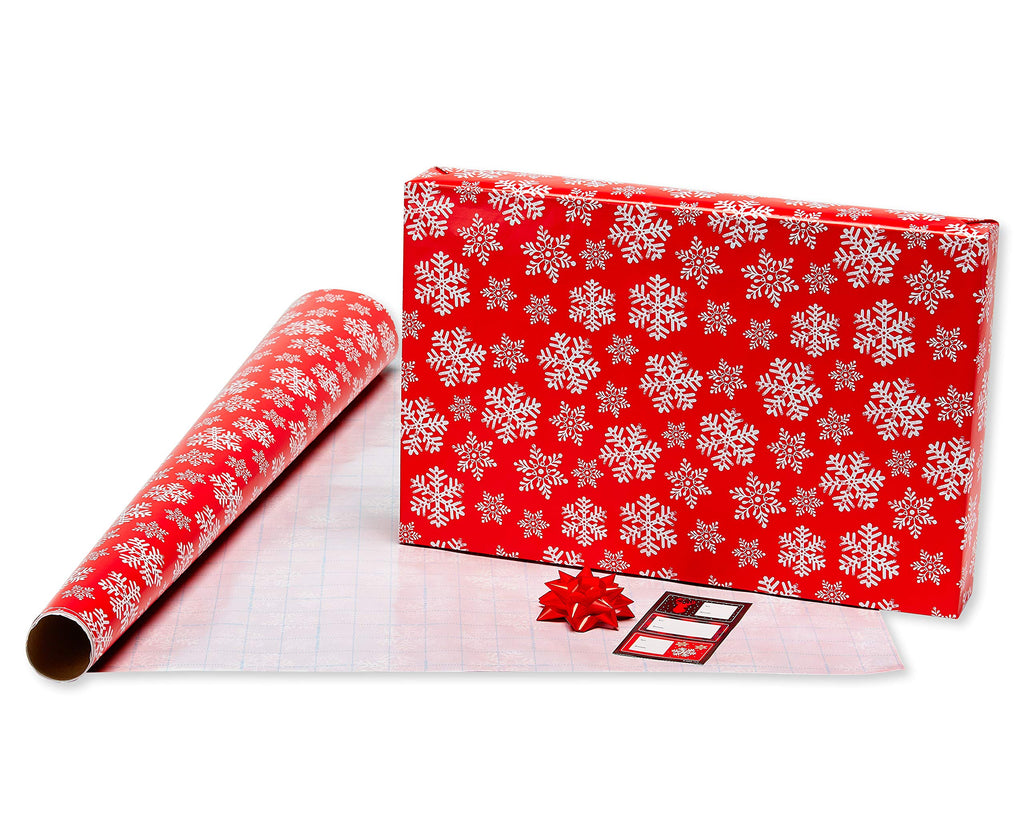 American Greetings Christmas Wrapping Paper, Red and Black Buffalo Plaid Holiday Gift Wrap Set (120 sq.ft., 4 rolls-30 in. x 12 ft., 7 Adhesive Bows, 30 Gift Tag Stickers) Rustic, Snowflakes, Reindeer