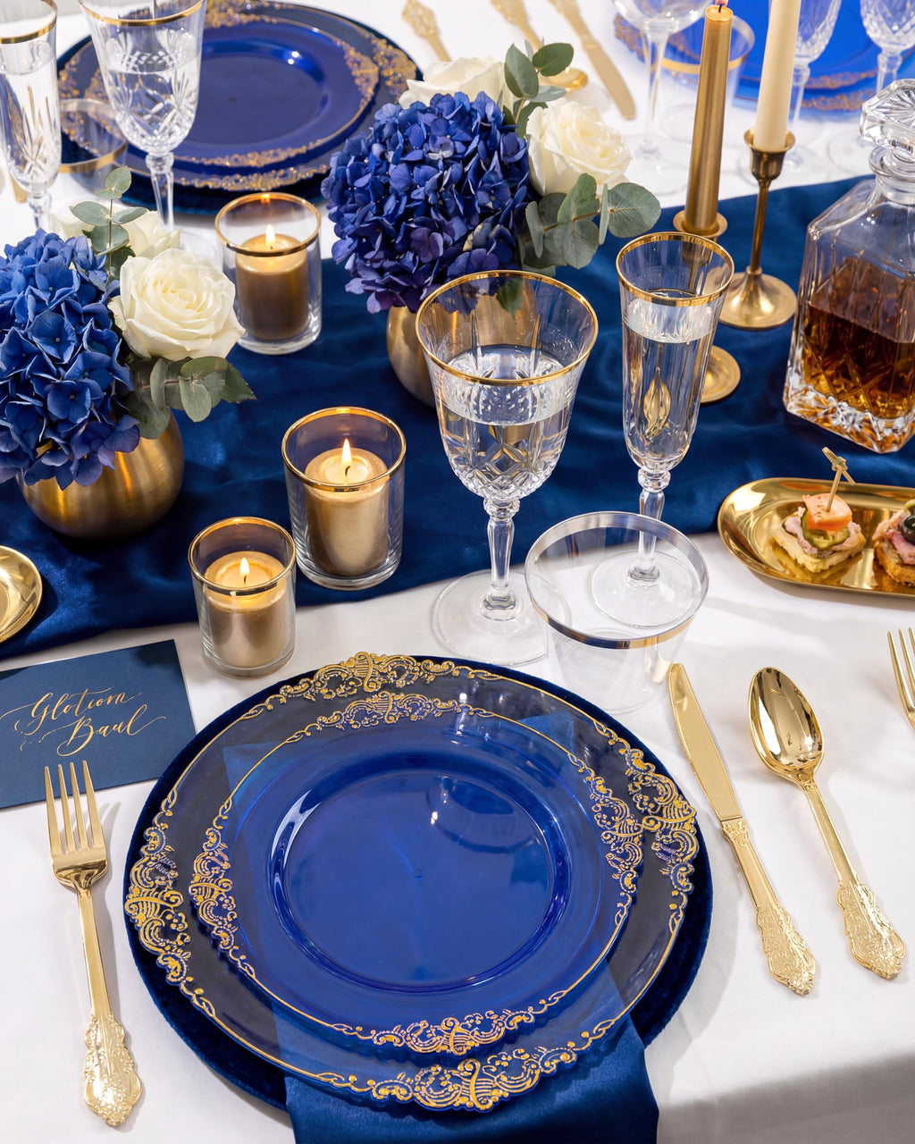 Nervure 175PCS Clear Blue Plastic Plates - Plastic Dinnerware Set Include 25Dinner Plates, 25Dessert Plates, 25Cups, 25Forks, 25Knives, 25Spoons, 25Napkins Perfect for Wedding & Party