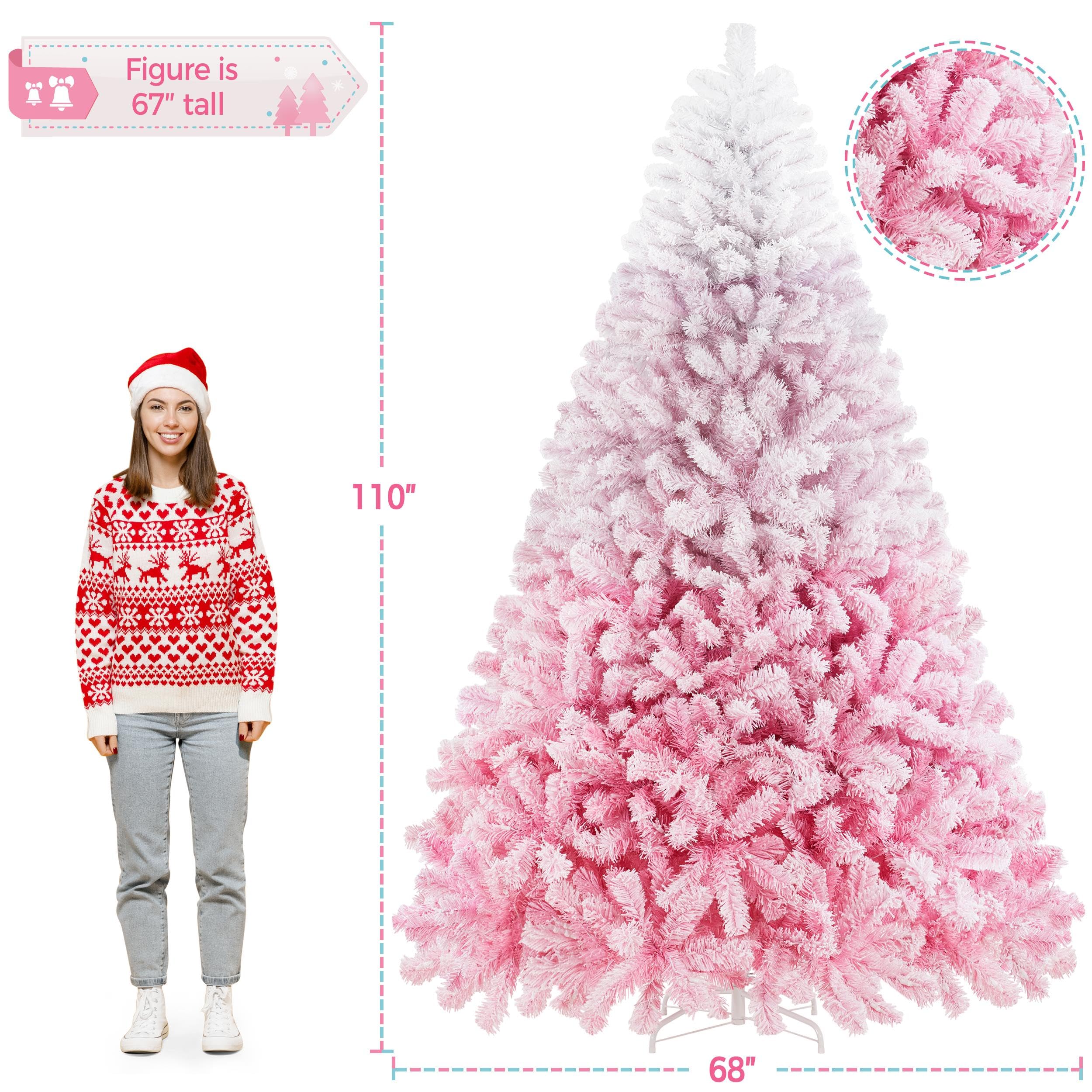 Yaheetech 6ft Snow Flocked Pre-lit Christmas Tree with 250 Warm White Lights, 820 Lush Branch Tips & Quick-Assembly Hinged Design, Full Artificial Xmas Tree for Winter Holiday Décor, Green & White