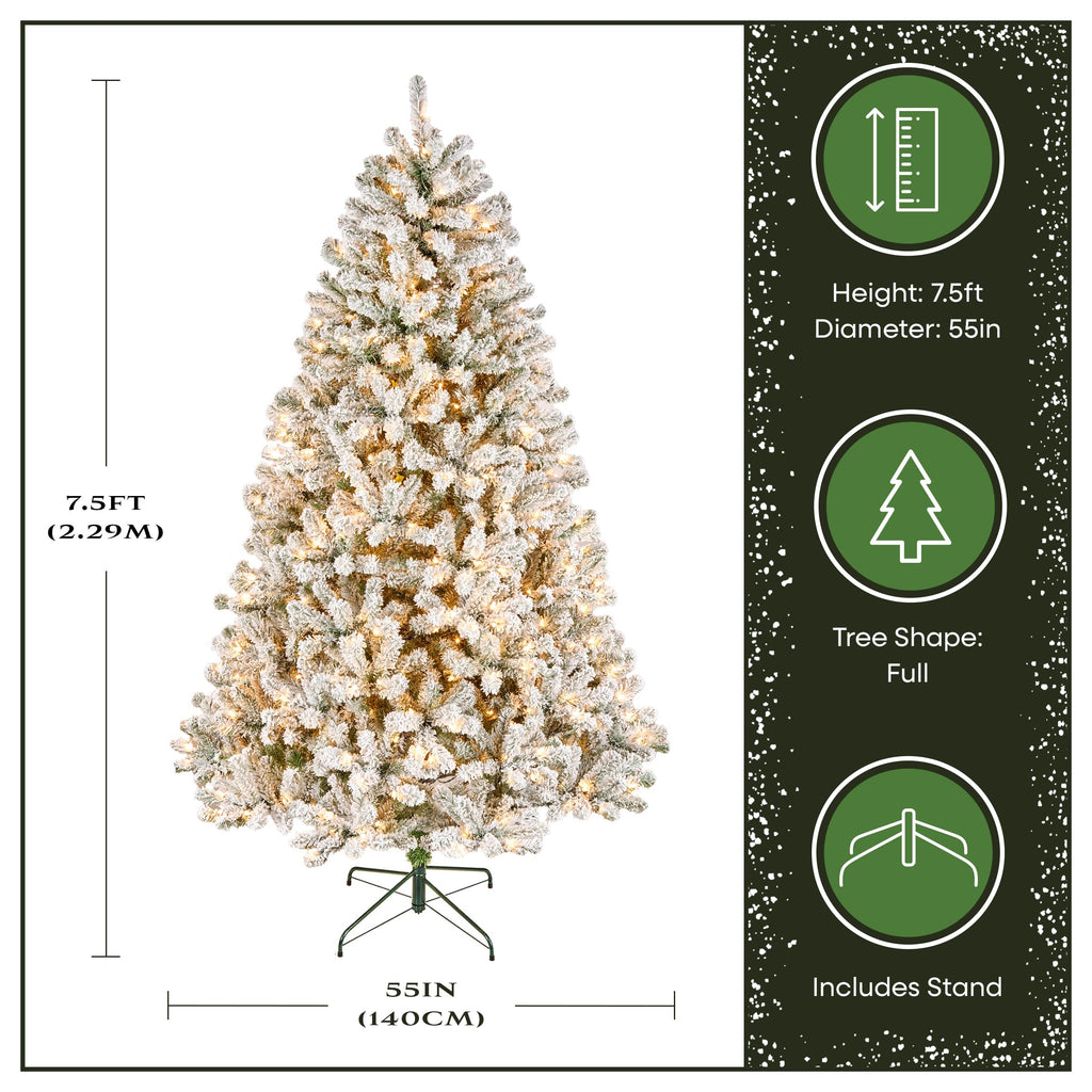 National Tree Company 7.5 ft Pre-Lit Flocked Acacia Artificial Christmas Tree, 550 Clear Lights, 1,300 Branch Tips, Includes Stand, Green
