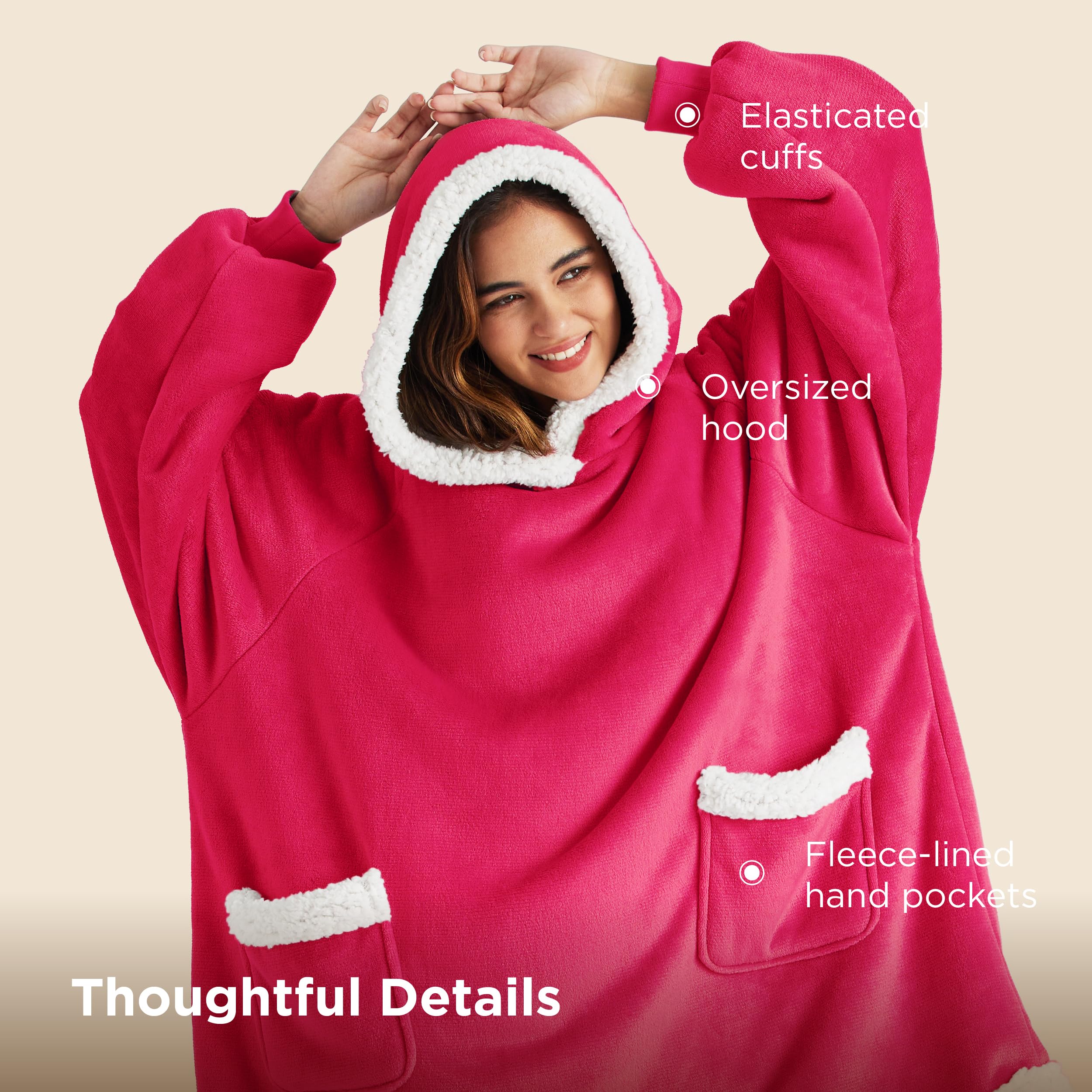 Bedsure Blanket Hoodie, Wearable Blanket Hoodie as Gifts for Mom, Birthday Gifts for Women Kids Teens Mother's Day Sherpa Sweatshirt, Grey, Standard