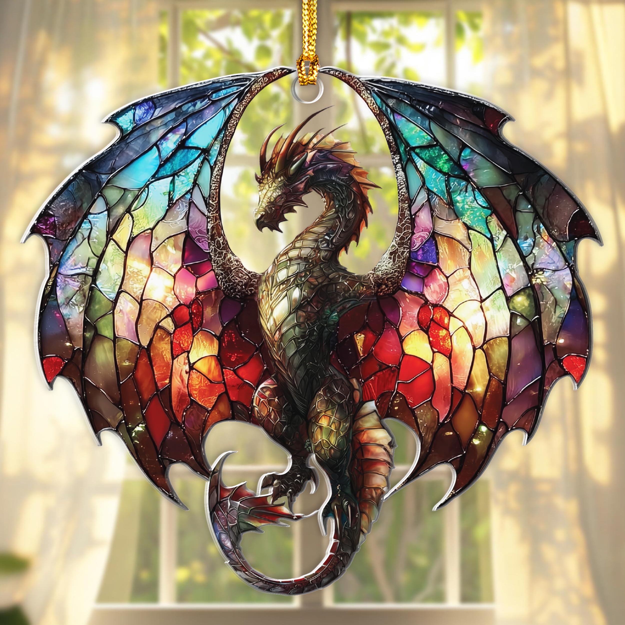 Dragon Stained Glass Ornament - Christmas Ornaments 2025 - Dragon Suncatcher for Christmas Tree Decorations - Dragons Gifts for Men, Women - Gothic Christmas Ornaments - New Year Gift